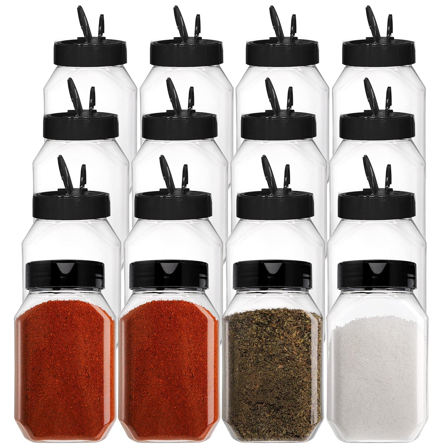 Dicunoy 16 Pack 500ml Plastic Spice Jars, 17 OZ Large Seasoning Containers with Shaker Lids, BPA Free Spice Jars Large, Reusable Empty Storage Spice Bottle for Kitchen Storing Spice, Powders