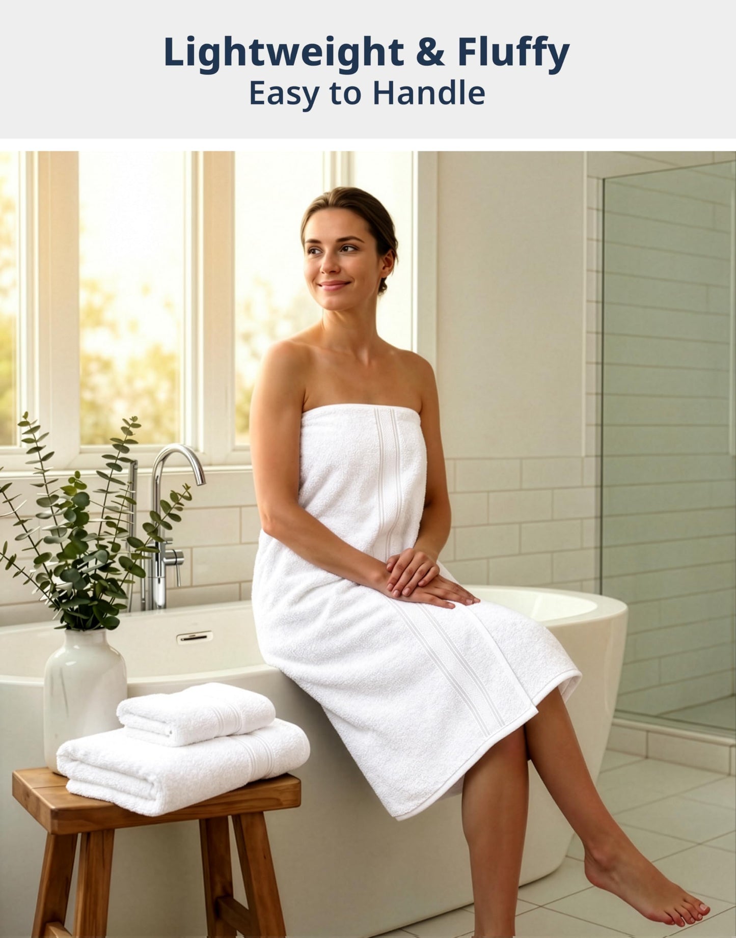 LANE LINEN Luxury Bath Towels Set - 6 Piece 100% CottonBathroom Zero Twist Shower Extra Absorbent Towel Super Soft 2 Hand Wash Cloths White