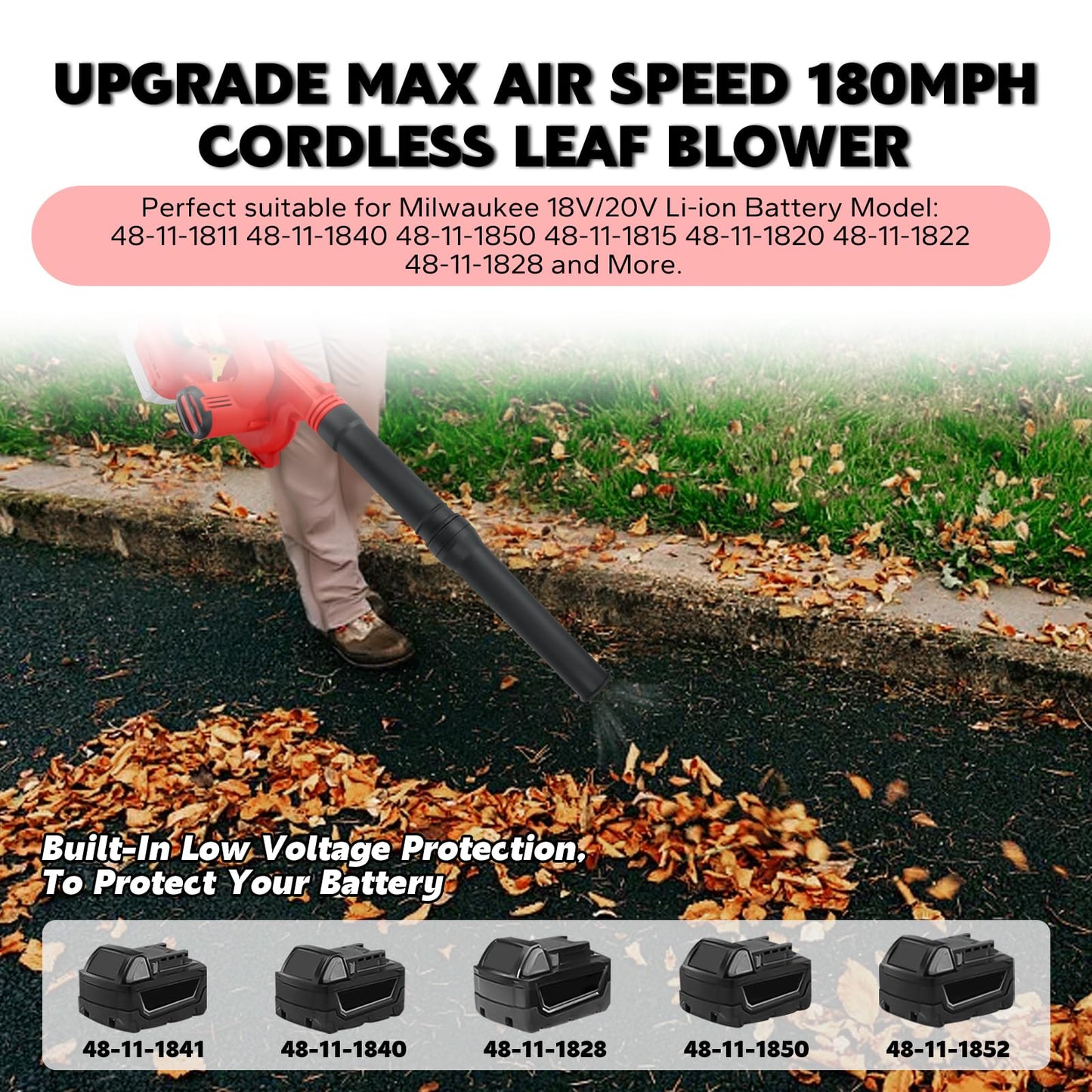 RexLeLXB Cordless Leaf Blower for Milwaukee 18V Battery with Brushless Motor, 6 Variable Speed Up to 180MPH, 2-in-1 Blower & Vacuum, Handheld Electric Blowers or Lawn Care/Dust(No Battery)