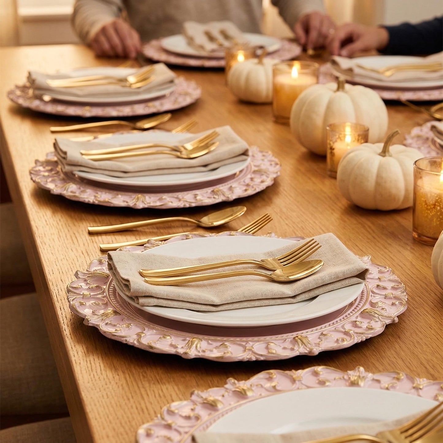 UOEKCS Pink Charger Plates, 13 Inch Plate Chargers for Dinner Plates. Set of 6 Plastic Embossed Charger for Dinner, Party, Wedding.
