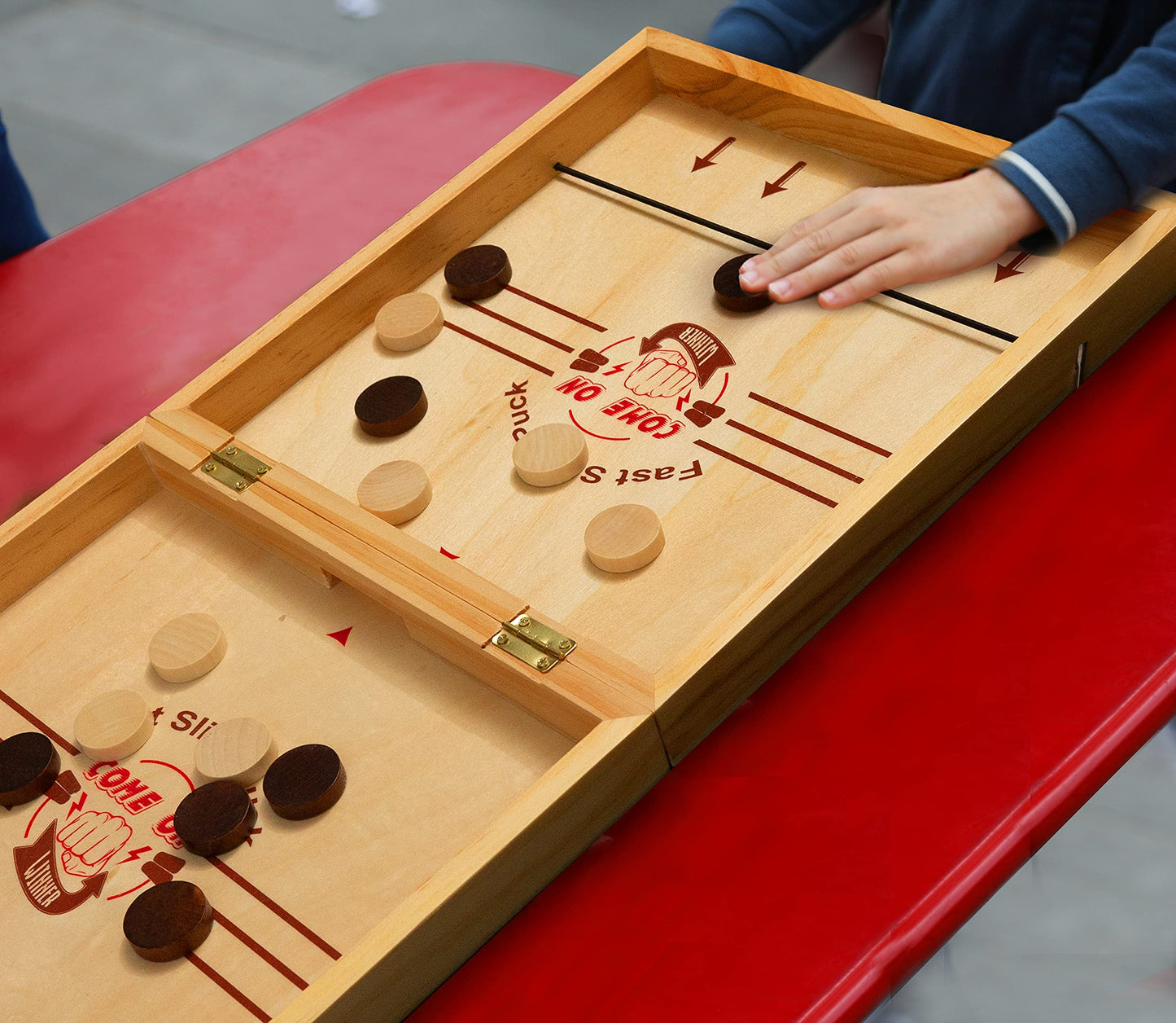 4 in 1 Board Game Set - Extra Large Sling Puck Game Wooden Chess Board Sets, Checkers Board Game for Adults Nine Mens Morris | Wooden Chess Set String Puck Game & Checkers Game for Kids