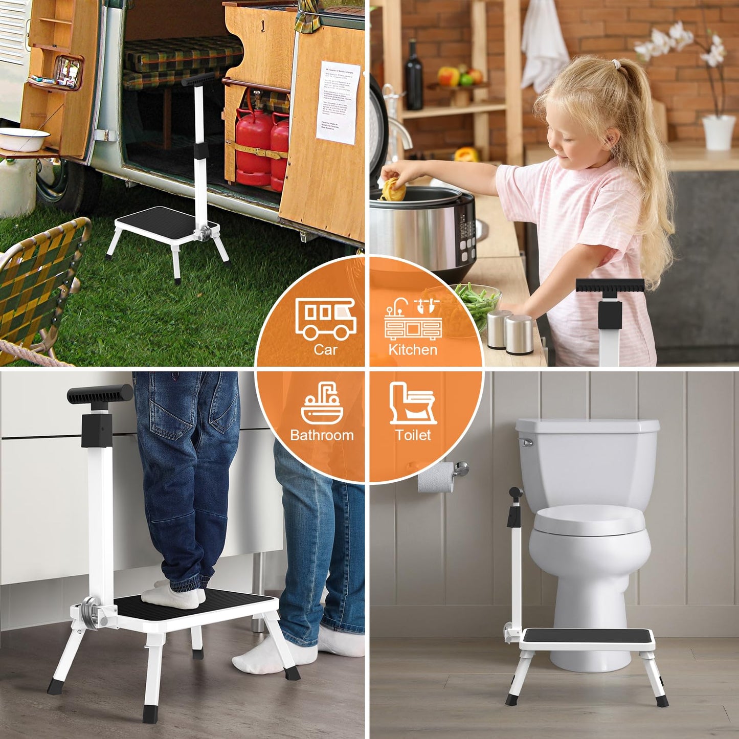 Foldable Step Stool with Handle, Portable Stepping Stool with Anti-Slip Design Medical Step Stool for Elderly, Senior and Kids in Home, Kitchen, Bathroom, Bedroom, 330 Lbs Capacity