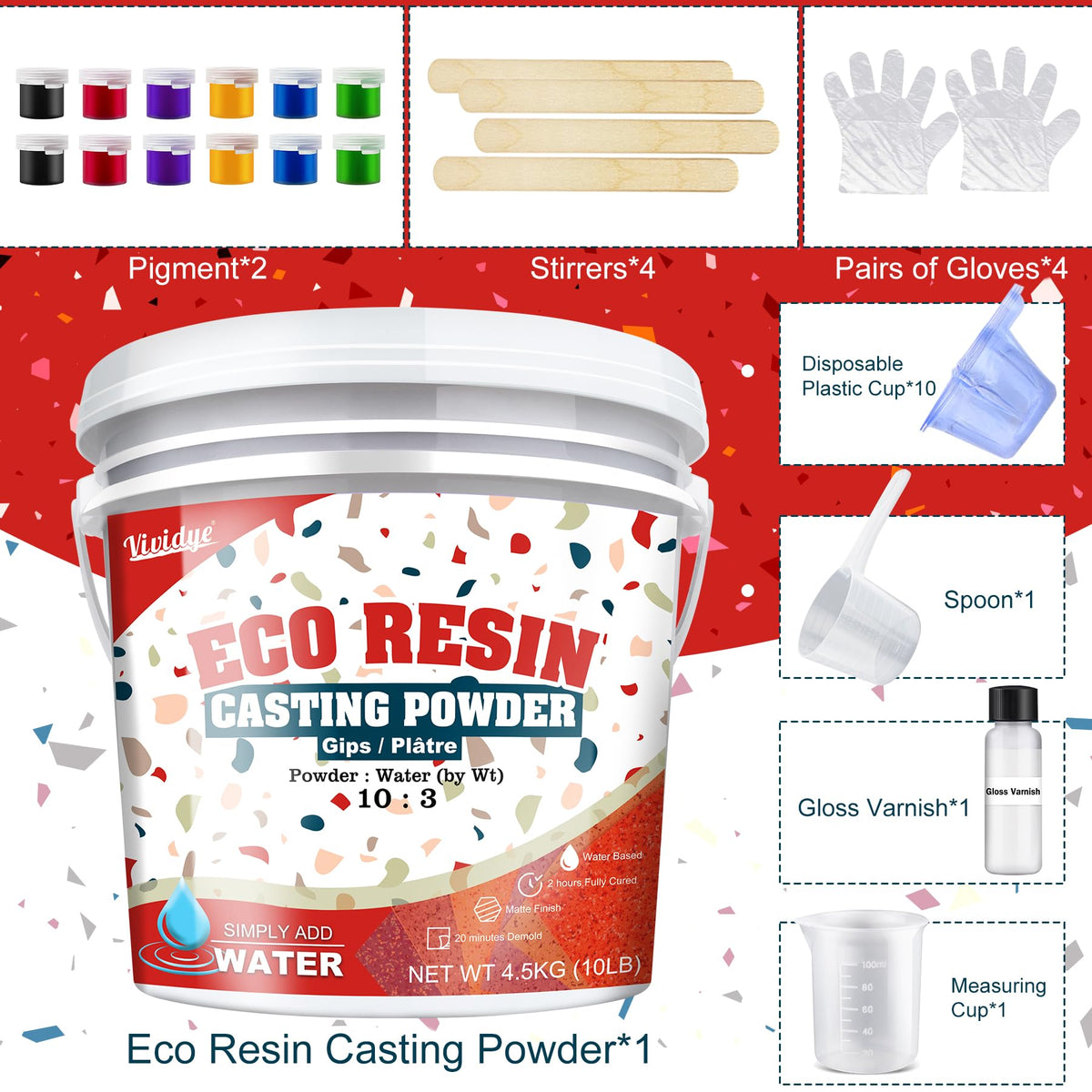Eco Resin Casting Powders 4500g/10lbs - All-in-One Casting Resin Kit for Beginners, Water-Based ＆ Fast Curing, 20-30 Minutes Demolding - Water Activated Plaster Powder for Crafts, Art, DIY Home Decor