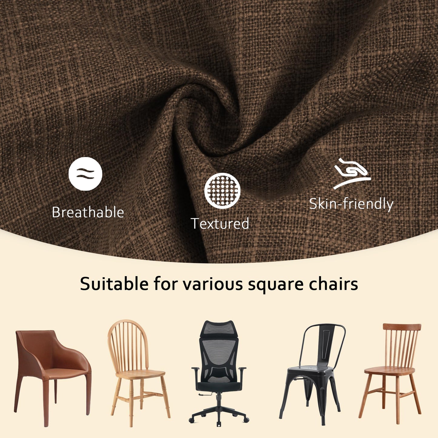 ELFJOY Set of 6 Chair Cushions for Dining Chairs Non Slip Seat Cushion with Ties and Machine Washable Cover Foam Kitchen Chair Pads Indoor 17x17x2 inches Coffee