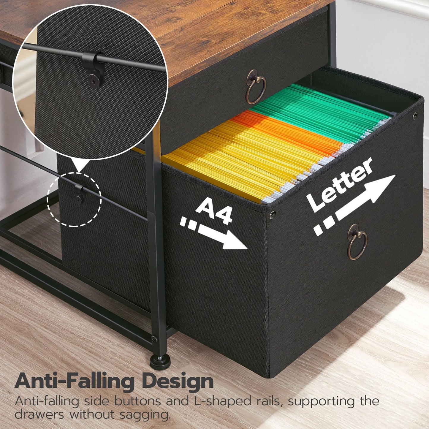 HOOBRO File Cabinet, 2-Drawer Vertical Mobile Office Cabinet, Rolling Printer Stand, for A4/Letter Size Files, Nonwovens Drawer, for Home Office, Rustic Brown and Black BFK21WJ01