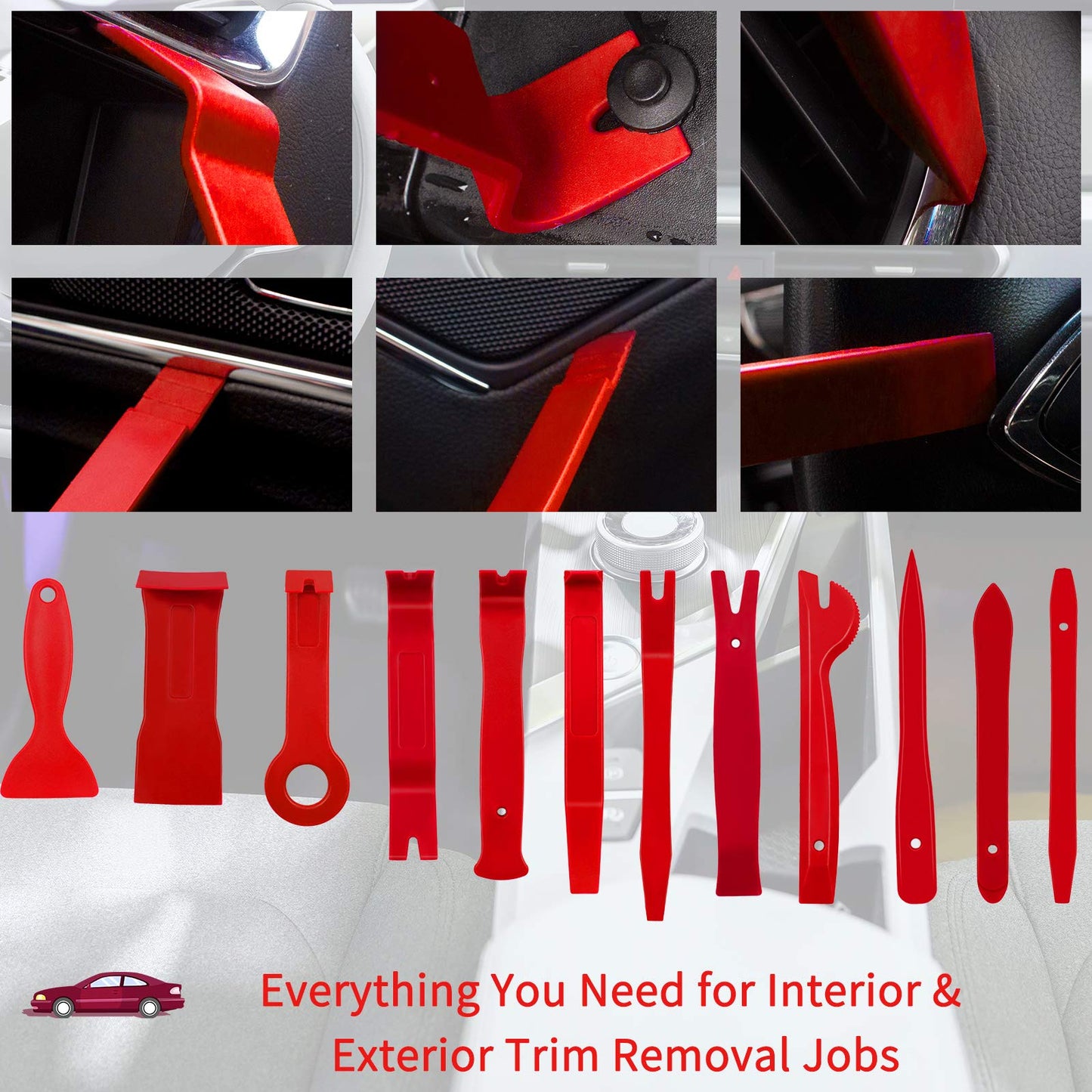 Wetado Trim Removal Tool, 200PCS Trim Tool Auto Removal Kit, Plastic Panel Fastener Removal Tool, Trim Removal Kit for Car/Trim/Panel/Door/Audio/Auto Clip Pliers/Terminal Removal Tool Kit (Red)