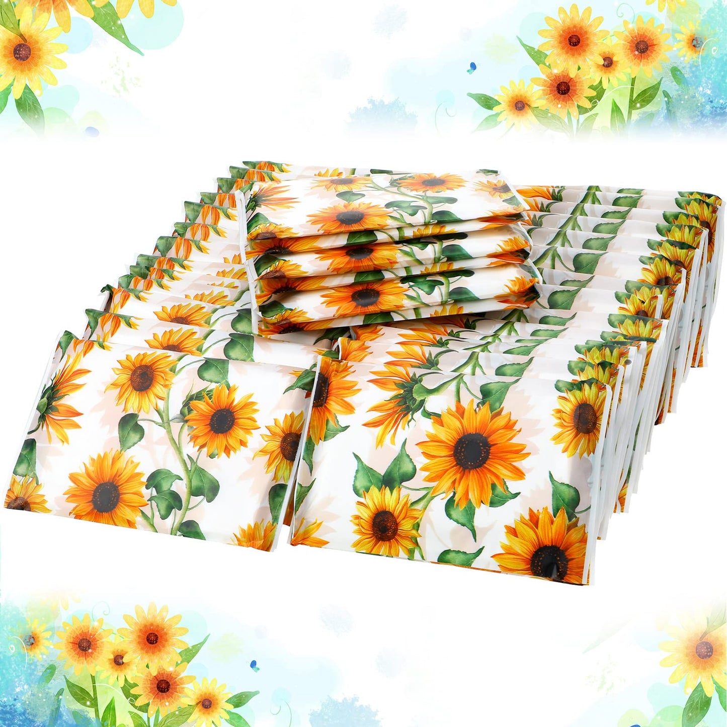 Geyee 50 Packs Tissue Travel Size Facial Paper Napkins Travel Packs Disposable Pocket Tissues for Wedding Guest Traveling School Purse Home Supplies, 500 Sheets 3 Ply(Sunflower)
