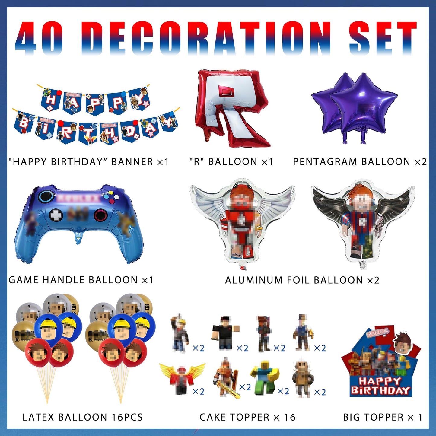 Birthday Party Decorations, Cartoon Theme Party Supplies, Including Happy Birthday Banner, Balloons, Cake & Party Decorations, 40 Pcs