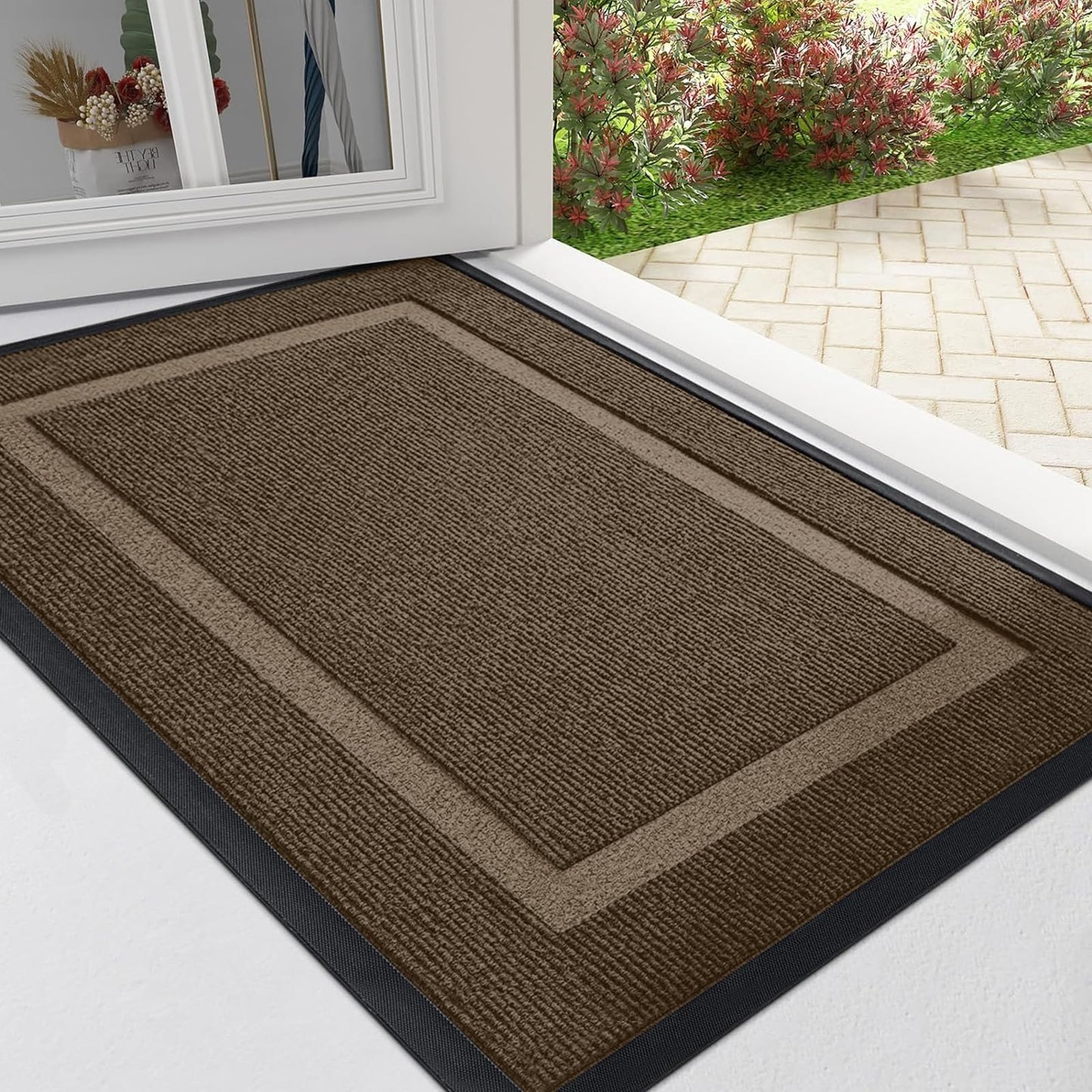 Arotive Front Door Mat Outdoor Indoor Entrance, Non Slip Heavy Duty Sturdy Natural Rubber Mat, Durable & Fade Resistant, Easy Clean Low Profile Welcome Mat for Entryway and Patio, 47 x 32, Brown