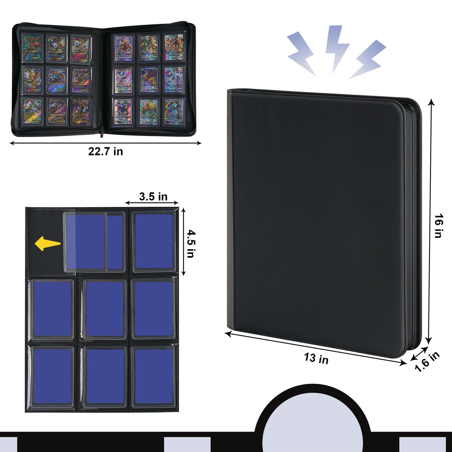 PREZA Toploader Binder - Holds 216 Top Loaders - 9 Pocket Top Loader Binders - Trading Card Binder for Toploaders - Top Loader Binder Card Storage Box (Black)