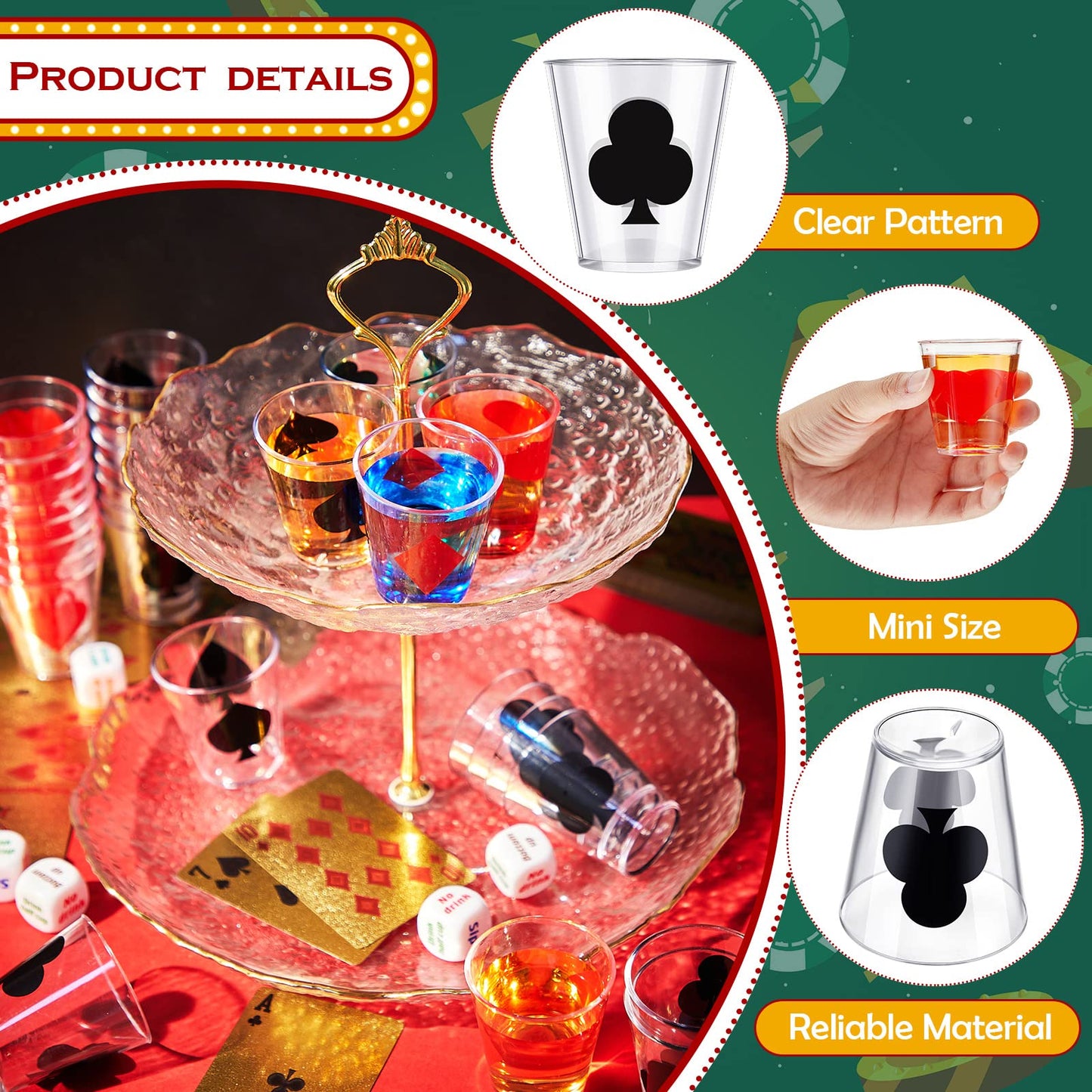 Zubebe 36 Pcs 2 oz Casino Shot Glasses Plastic Casino Cups Poker Shot Glasses for Las Vegas Themed Party Supplies Poker Night Decoration Game Favors