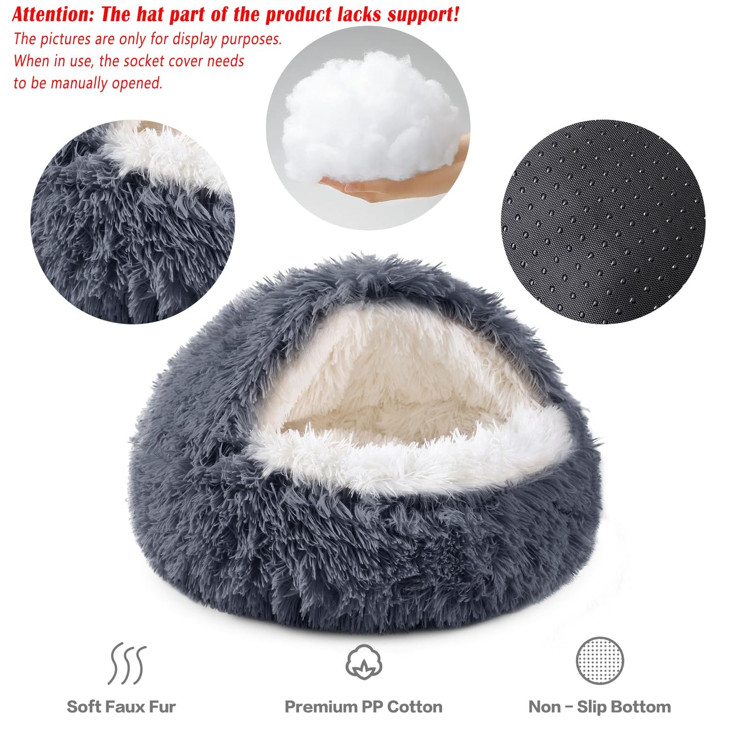 NOYAL Dog Bed Round Hooded Plush Cat Cave Donut Anti Anxiety Fluffy Dog Bed for Small Medium Dog and Cat