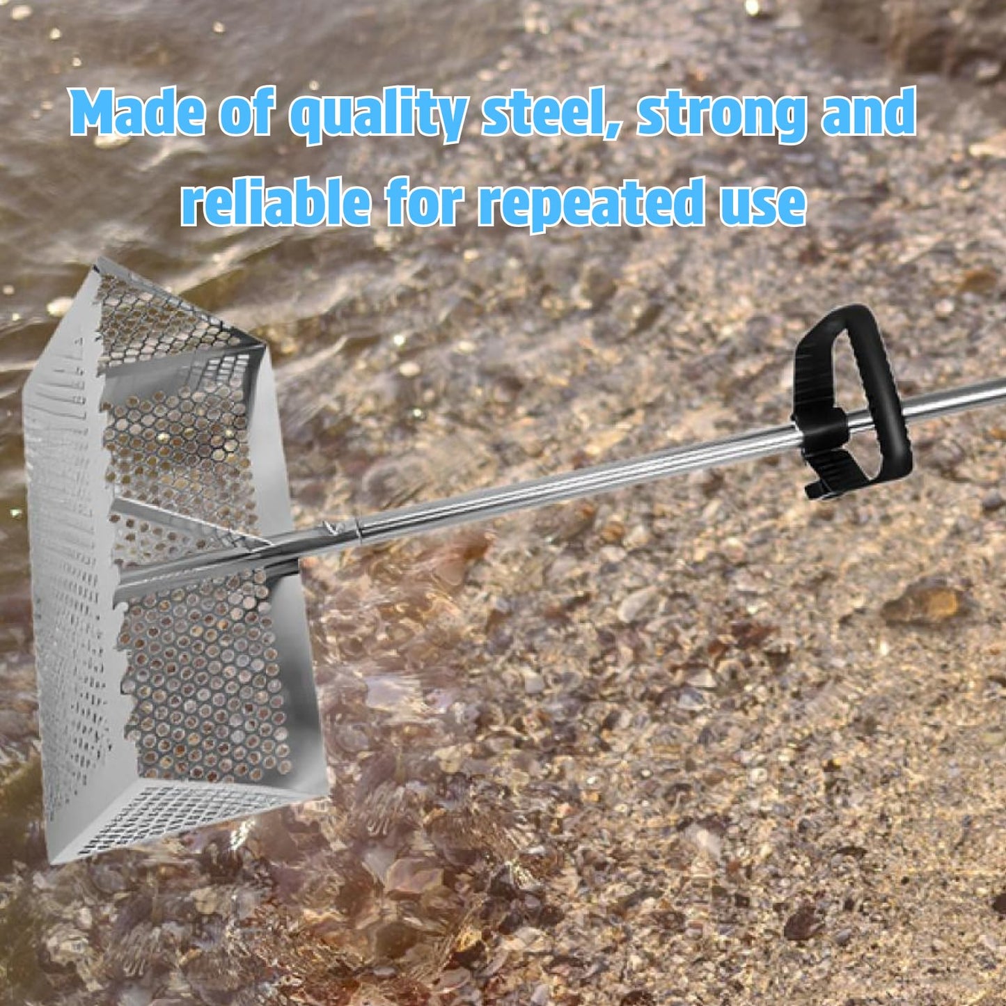 Generic Beach Rake Sand Sifter Handheld Loosening Steel Head Steel Grip 40cmx20cm