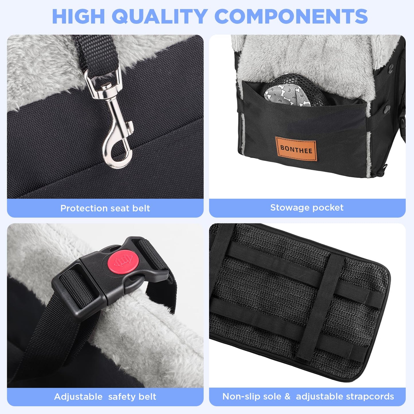 Console Dog Car Seat for Small Dogs,Small Dog Booster Seat for Car Washable Foldable Puppy Car Seat with Safe Protection Hooks Adjustable Straps and Storage Pocket Pet Up to 15lbs