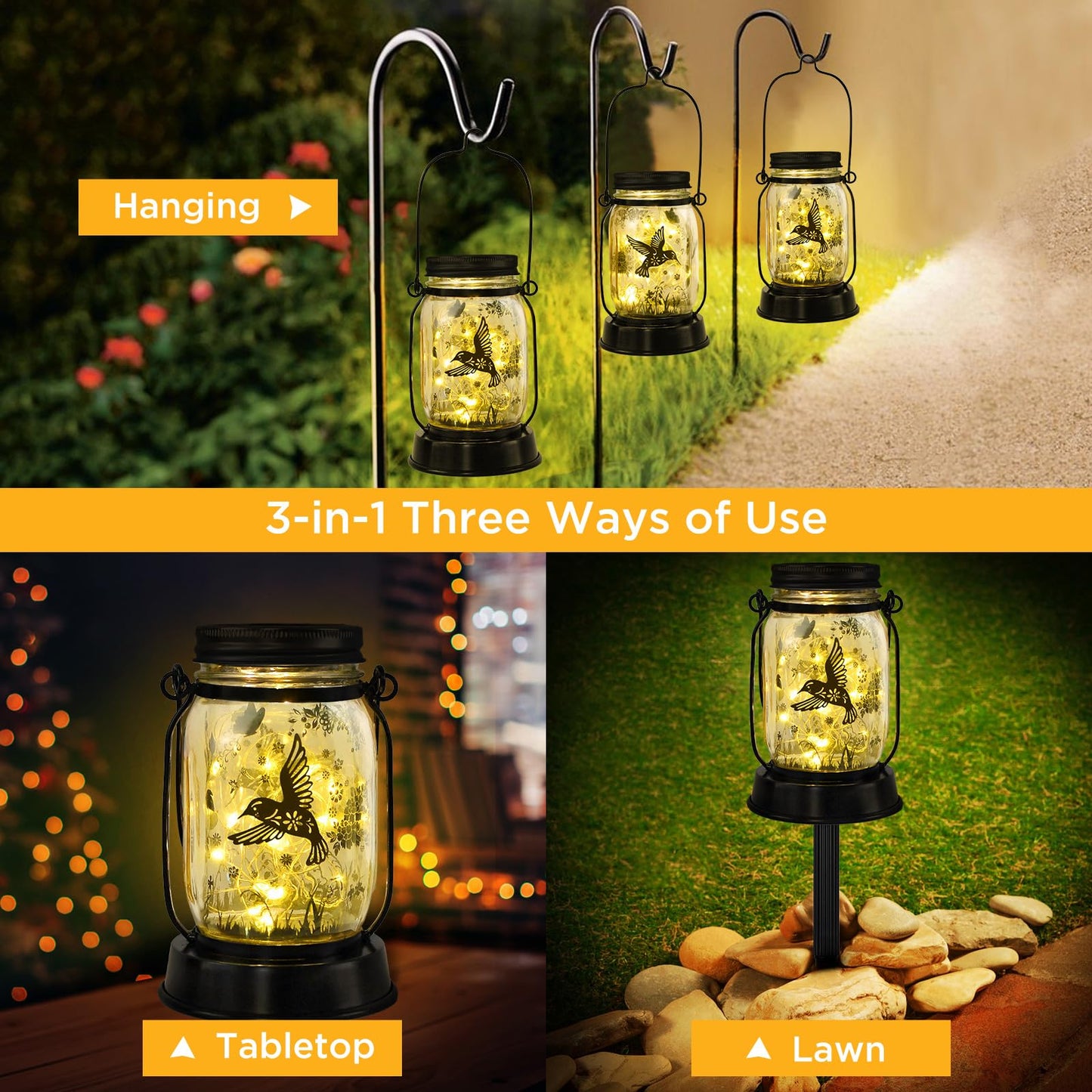 Mom Gifts for Mothers Day Hummingbird Solar Lantern Birthday Gifts for Women, Men, Mom, Christmas Decorations Mothers Day Gifts, Solar Lights Outdoor Christmas Decor Hanging Garden Decor Waterproof
