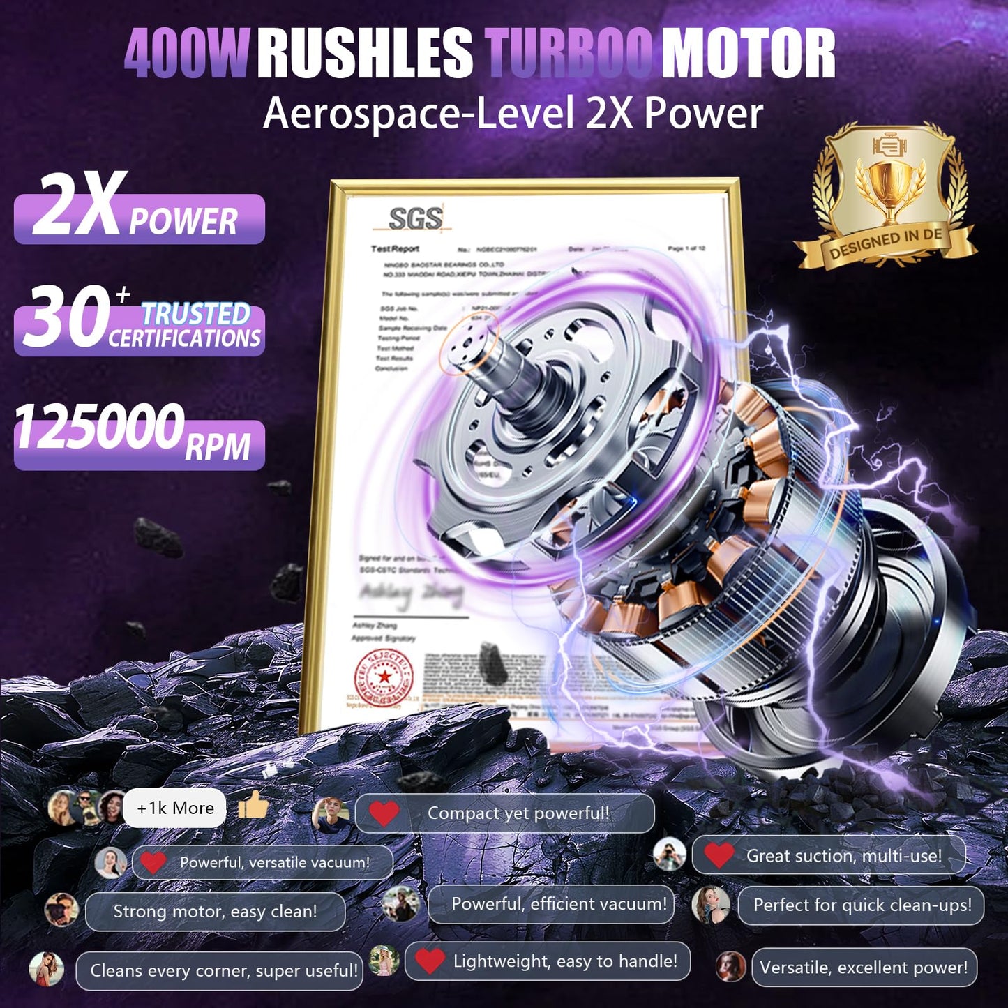 7-In-1 US-Designed Car Vacuum Cleaner【Powerful Brushless Motor | 28,000 Pa Suction】【5.0 Graphene Battery | Lasting Endurance】Handheld Vacuum Cordless for Home,Office, and Pet Hair-N3 (Silver and Pink)