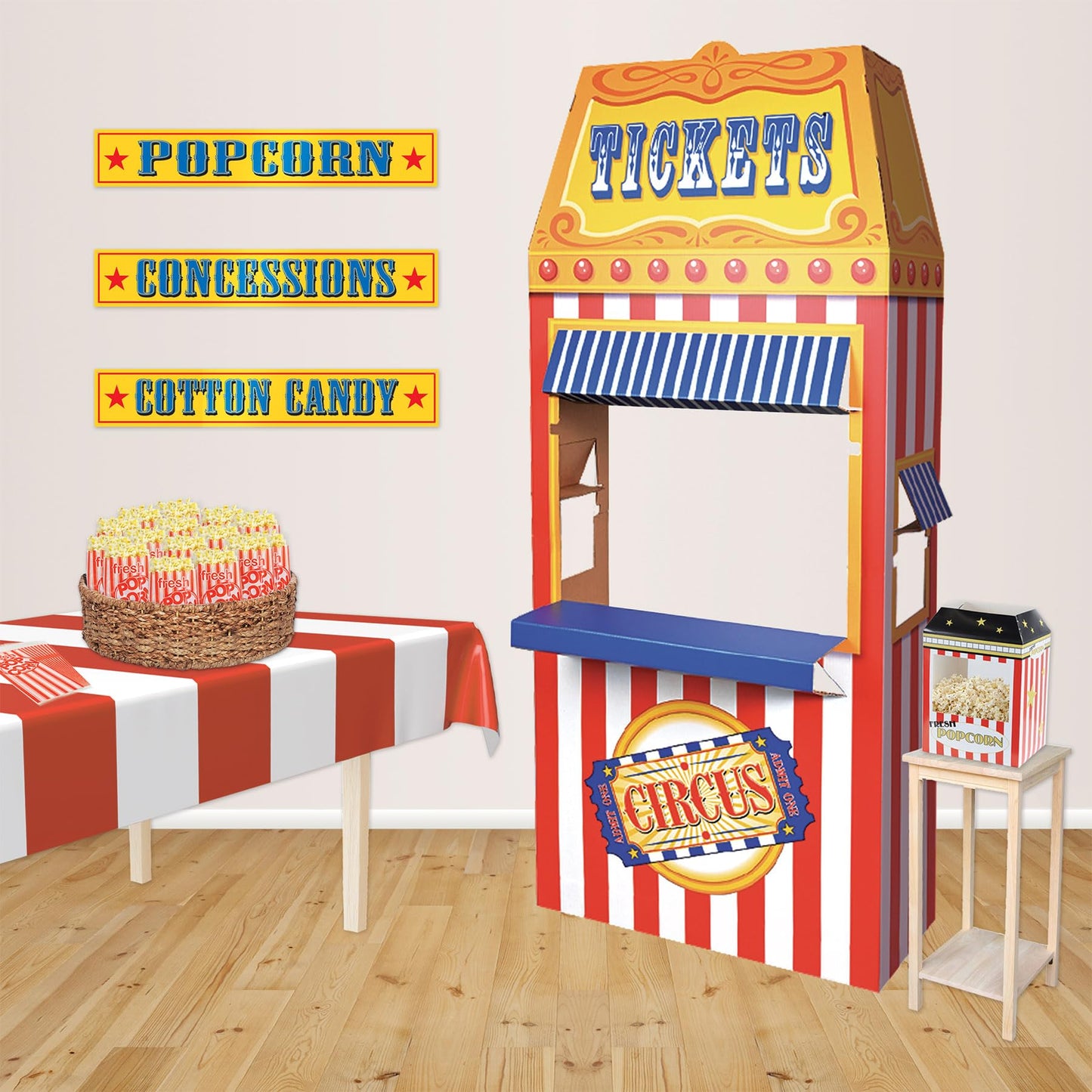 Beistle 3-D Circus Photo Booth Prop, Cardboard Ticket Booth, Carnival Themed Party Decorations, Fun Fair Party Supplies, 6' 1" x 35.25"
