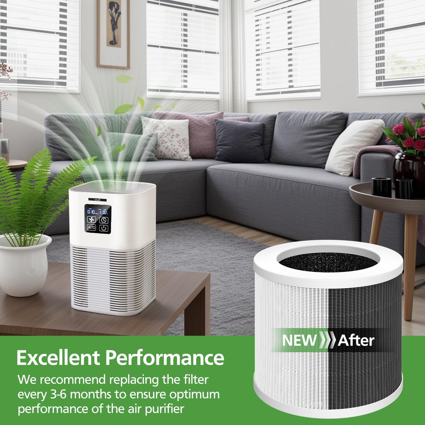 2 Pack A1 Replacement Filter Compatible with VEWIOR A1 Air Purifier, AMEIFU AP01W, KOIOS HQKJ-50 Air Pur ifier, 3-in-1 H13 True HEPA Air Cleaner Filter