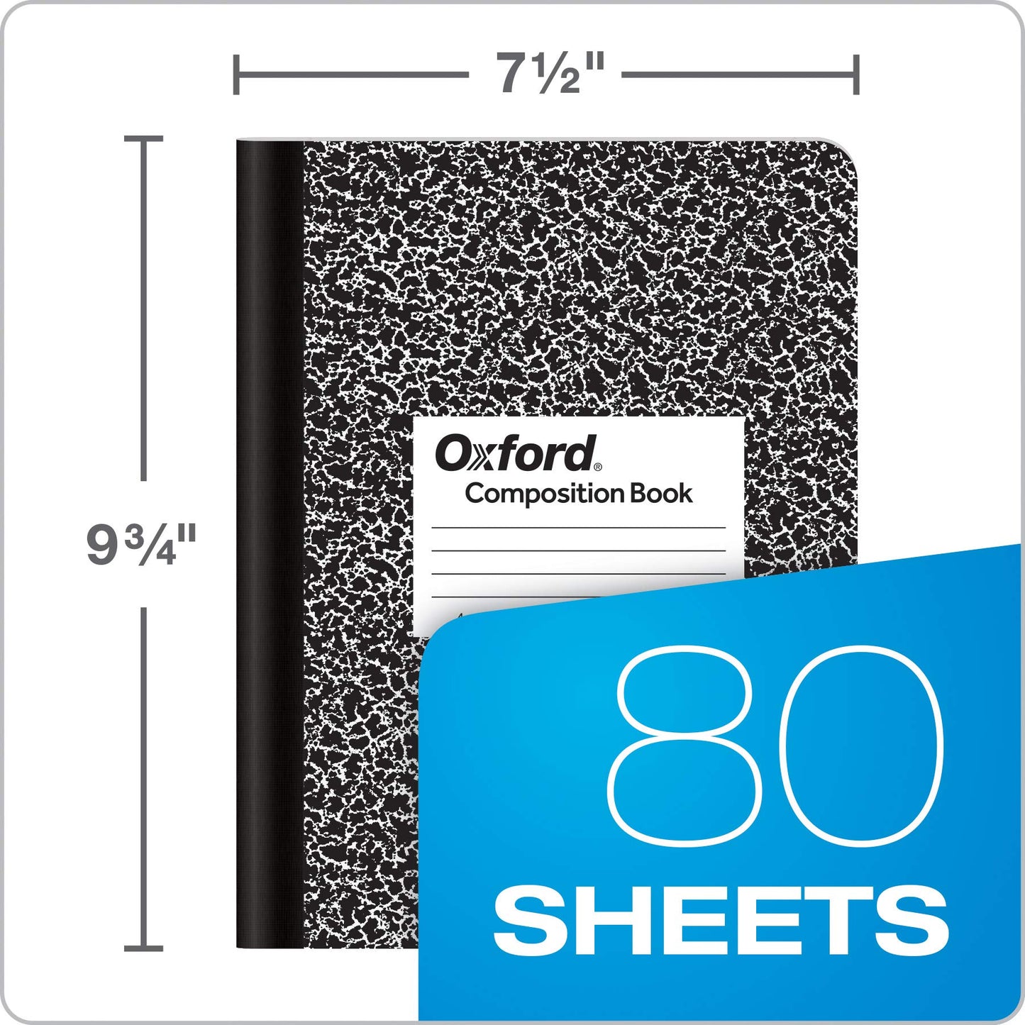 Tops Notebooks, Composition Book, Quad Ruled, 4 Squares per Inch, 9.75 x 7.5 Inches, 80 Sheets, Black Marble Cover, 12-Pack, Graph Paper for Math, Science, and Class Notes
