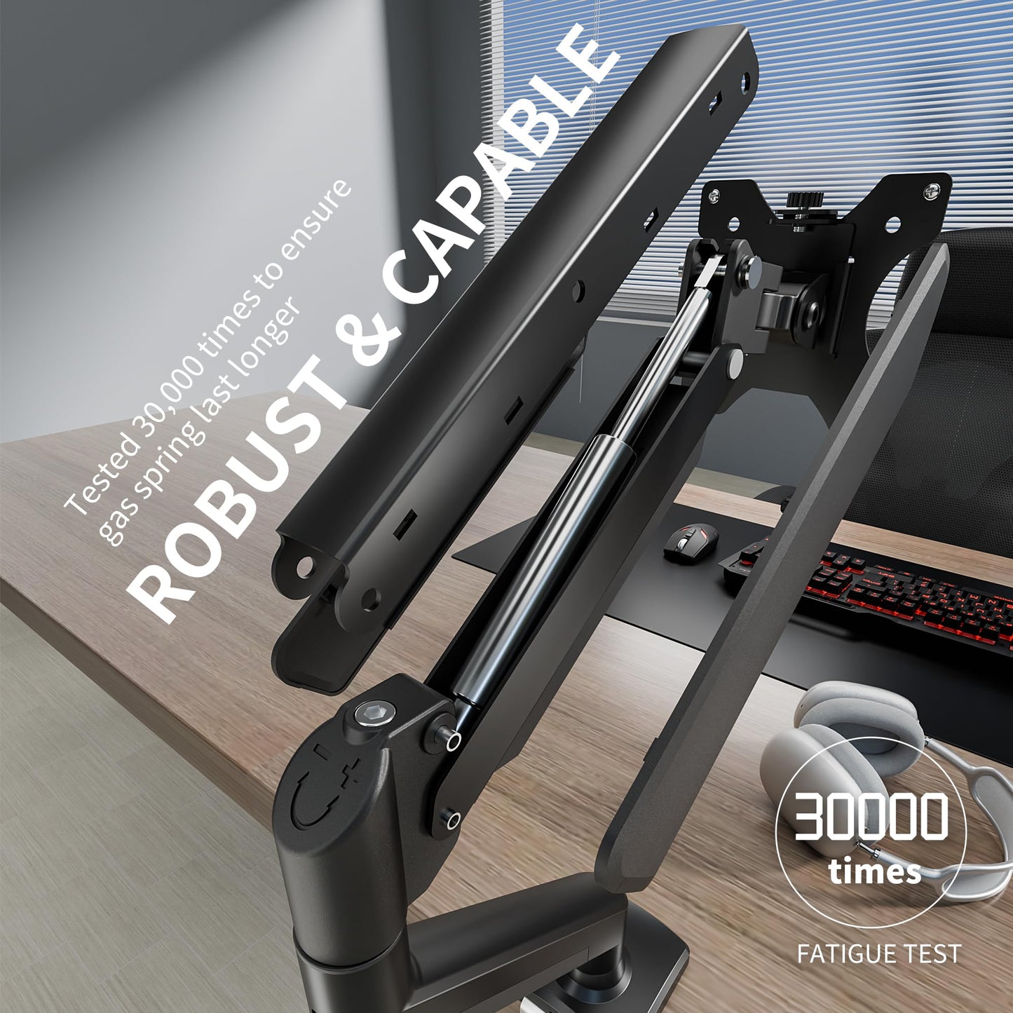 C-MOUNTS Single Monitor Arm Desk Mount，Gas Spring Monitors Arm for 17-32 inch Screens,Adjustable Computer Monitors Stand up to 4.4 to 19.8 lbs,Vesa Mount with Clamp and Grommet Base, VESA 75 & 100mm
