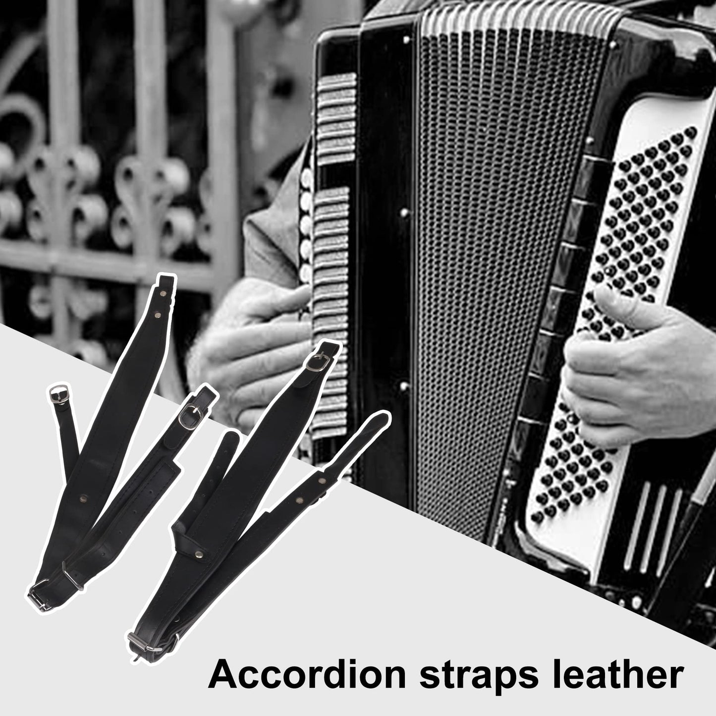 Yibuy 2Pcs Artificial Leather Accordion Straps Black Straps Replacement Musical Instrument Accessories