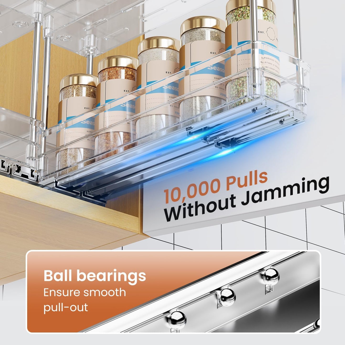 Mystozer 3 Packs Pull Out Spice Rack Organizer for Cabinet, Vertical Spice Rack Pull Out, Heavy Duty Slide Out Seasoning Organizer, 2.3" Wx10.35''Dx8.26''H, 3 Drawers 2 Tiers(Clear)