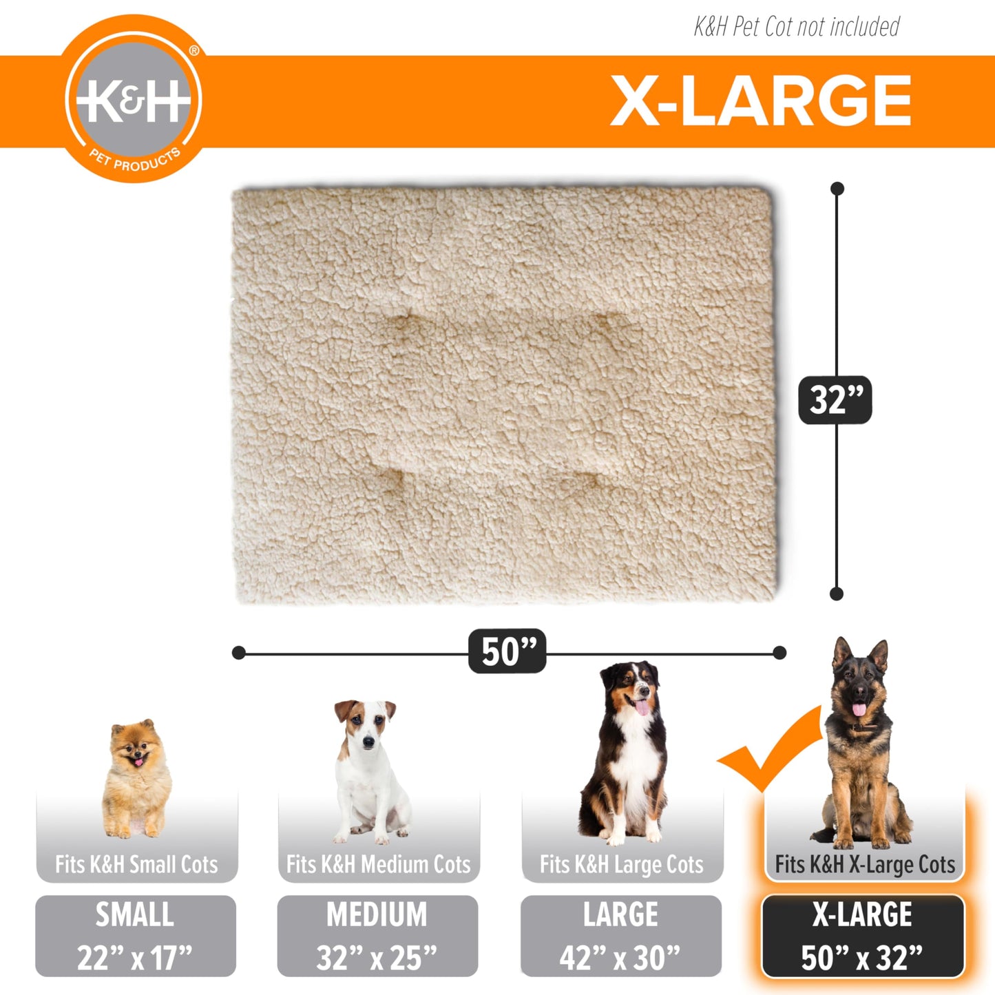 K&H Pet Products Original Pet Cot Pad X-Large Tan (32" x 50") - Cot NOT Included