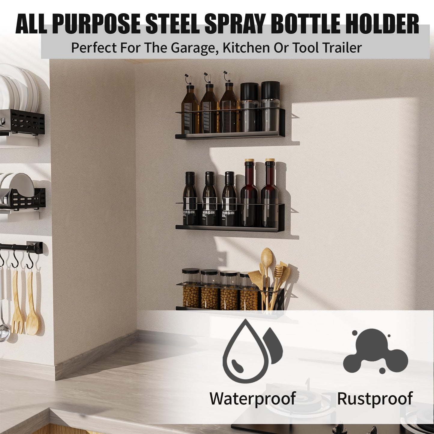 6 Pack Spray Bottle Holder Wall-Mounted, Aerosol Spray Can Holder Storage Rack, Heavy-Duty Paint Bottle Organizer with 30 Holes, Steel Black Spray Rack for Garage, Shop, Home or Tool Trailer