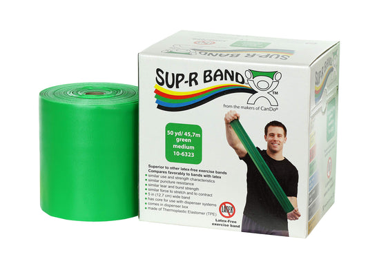 CanDo 10-6323 Sup-R Latex Free Exercise Band, 50 yd Roll, Green-Medium