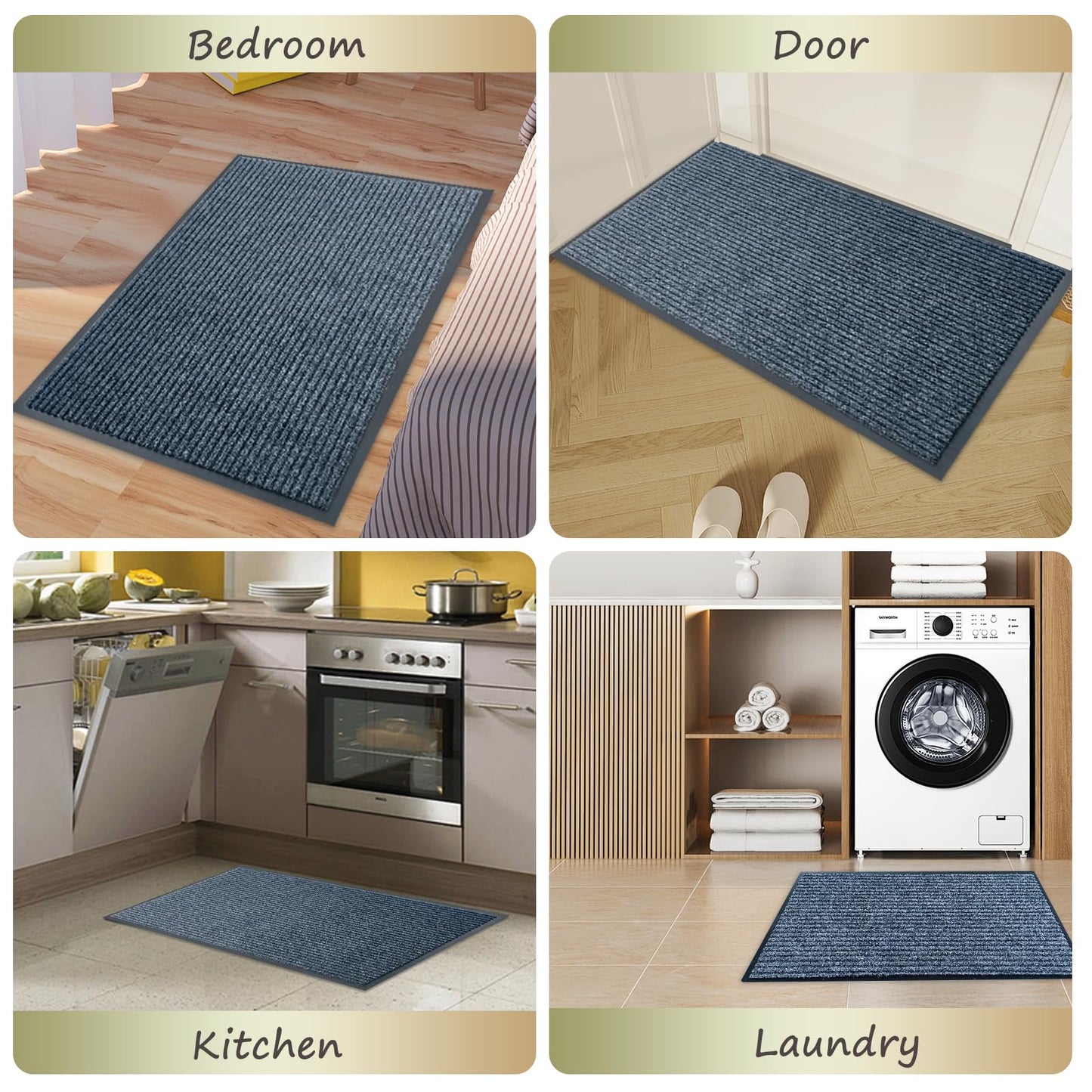 Front Door Mat,2.7'x4'Indoor Outdoor Door Mat,Heavy Duty Welcome,Commercial Floor Mats Inside Outside Entrance,Waterproof All-Season, All-Weather Non Slip Backing Doormat for Entryway,Dark Gray
