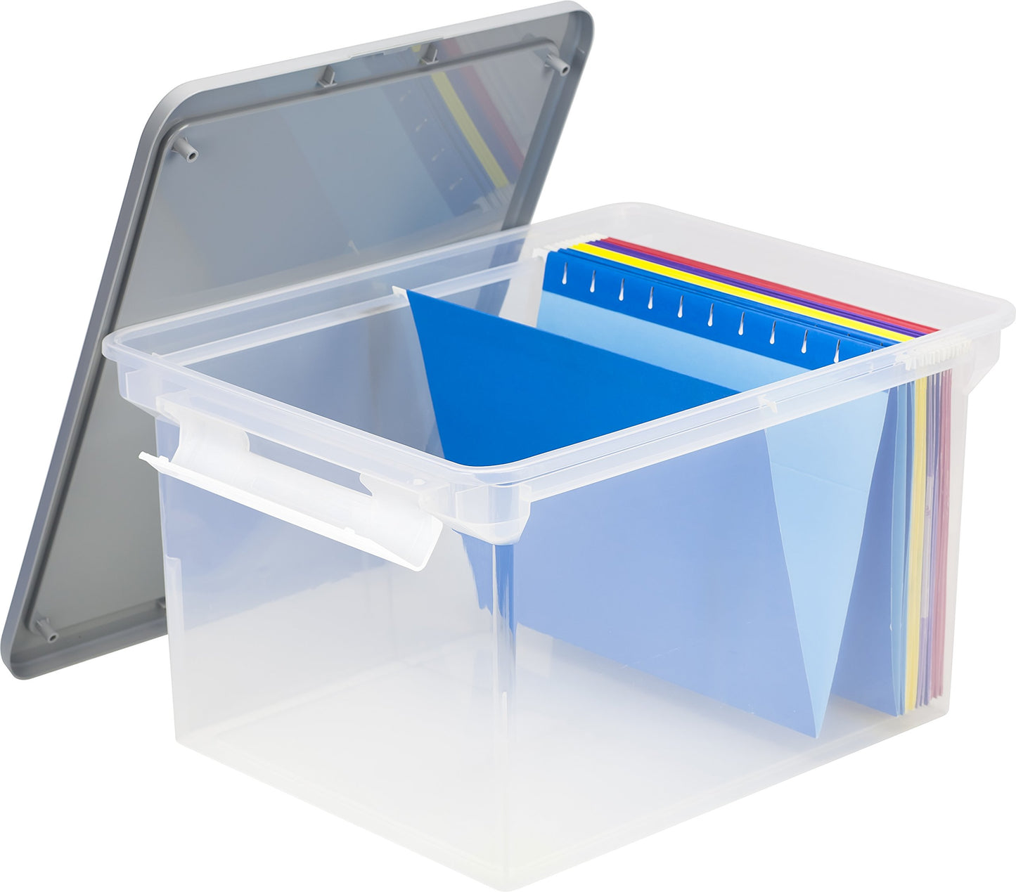 Storex Letter/Legal File Tote with Locking Handle, Clear/Silver (61530U01C)