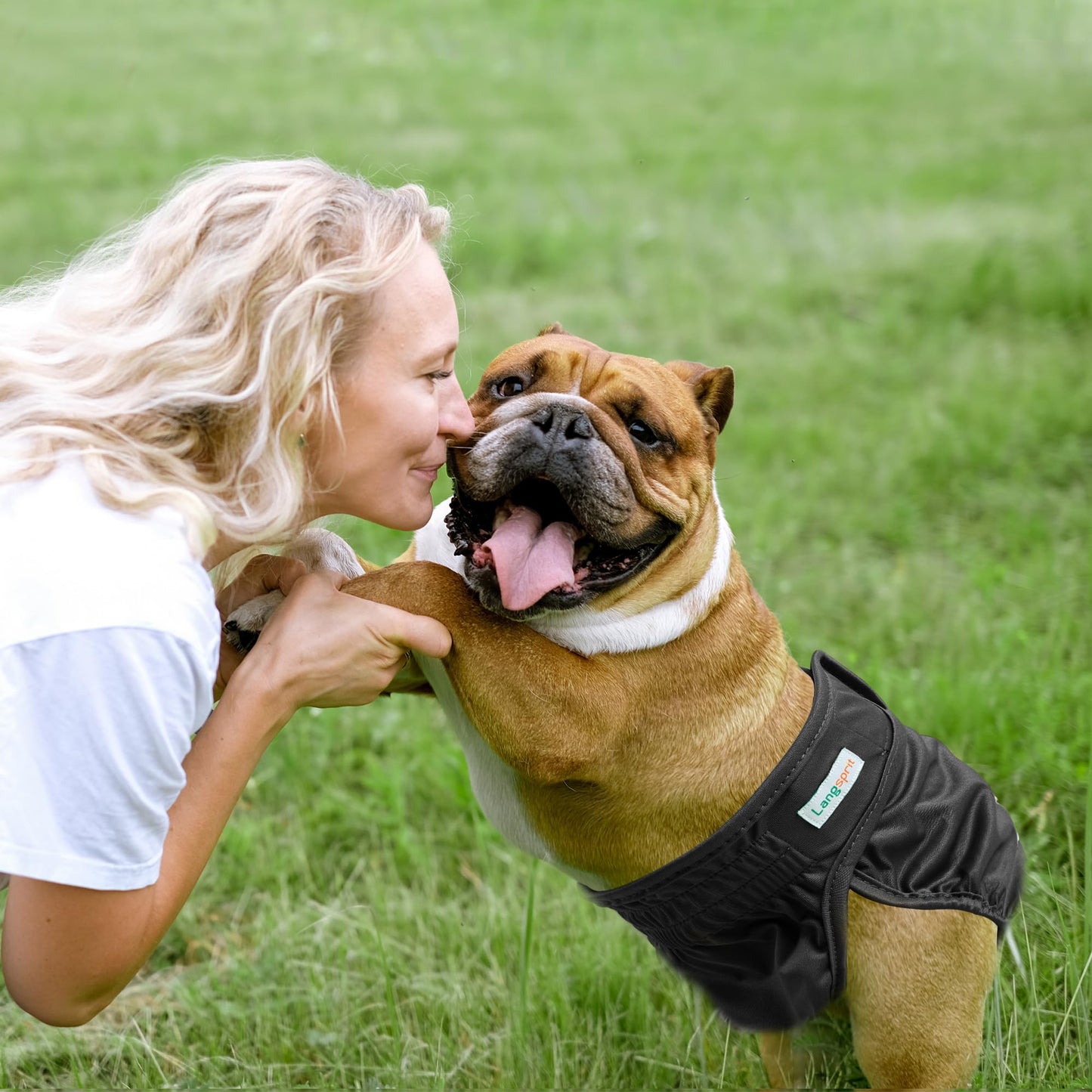 Langsprit Female Dog Diapers No Tail Hole,Reusable Puppy French Bulldog Diapers Female for Period Heat,Washable Doggy Doggie Diapers for Female Dogs Small Medium Large Size（XXL.Pink,Green,Black）