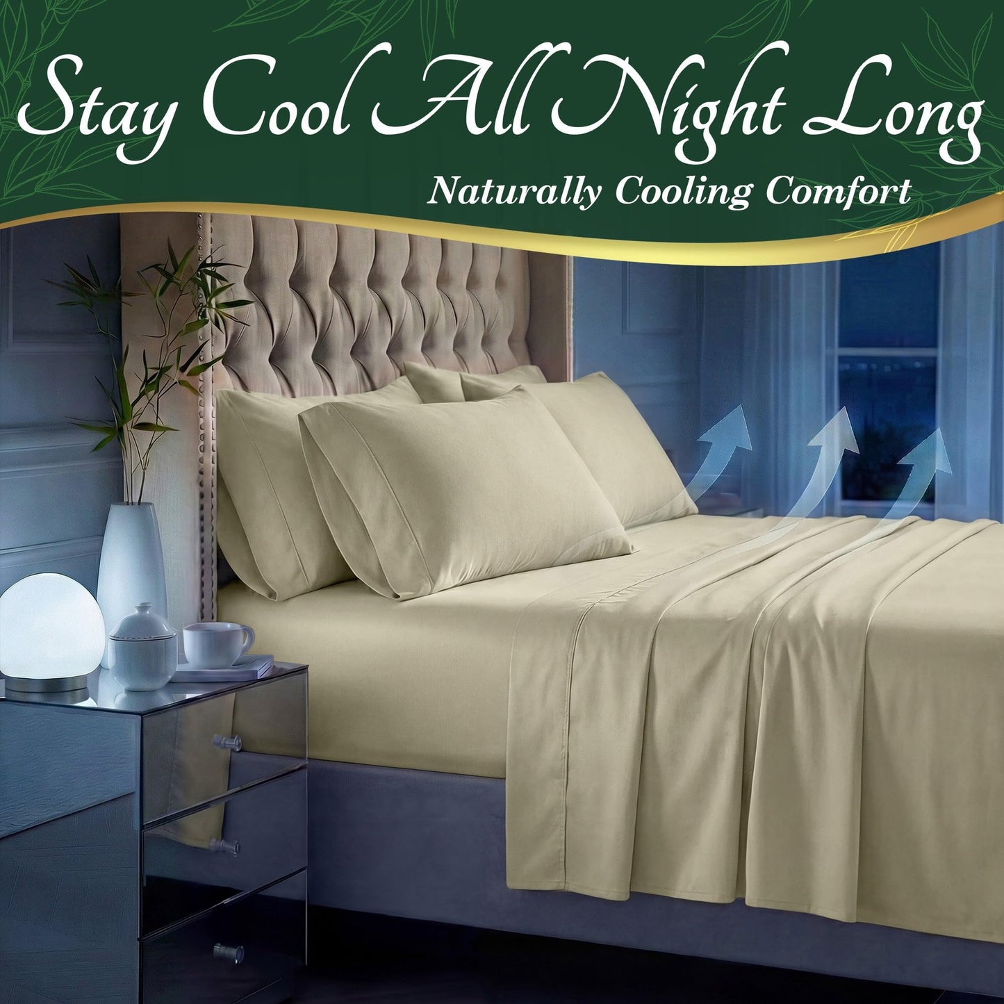 DECOLURE 100% Organic Viscose Derived from Bamboo Sheets Full Size 6pcs - Ultra Soft & Luxuriously Cooling, 17" Deep Pocket, Double Stitching, Perfect for Hot Sleepers - Full Bed Sheets (Creme)