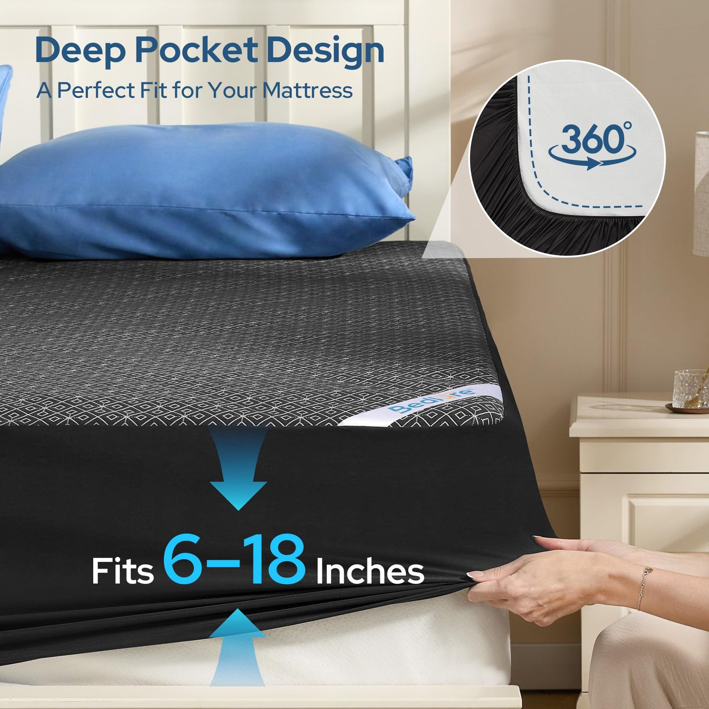 Queen Mattress Protector, Waterproof Noiseless Mattress Cover with Deep Pocket for 6-18 inches Mattress, Soft & Breathable Mattress Pad Machine Washable (Dark Gray)