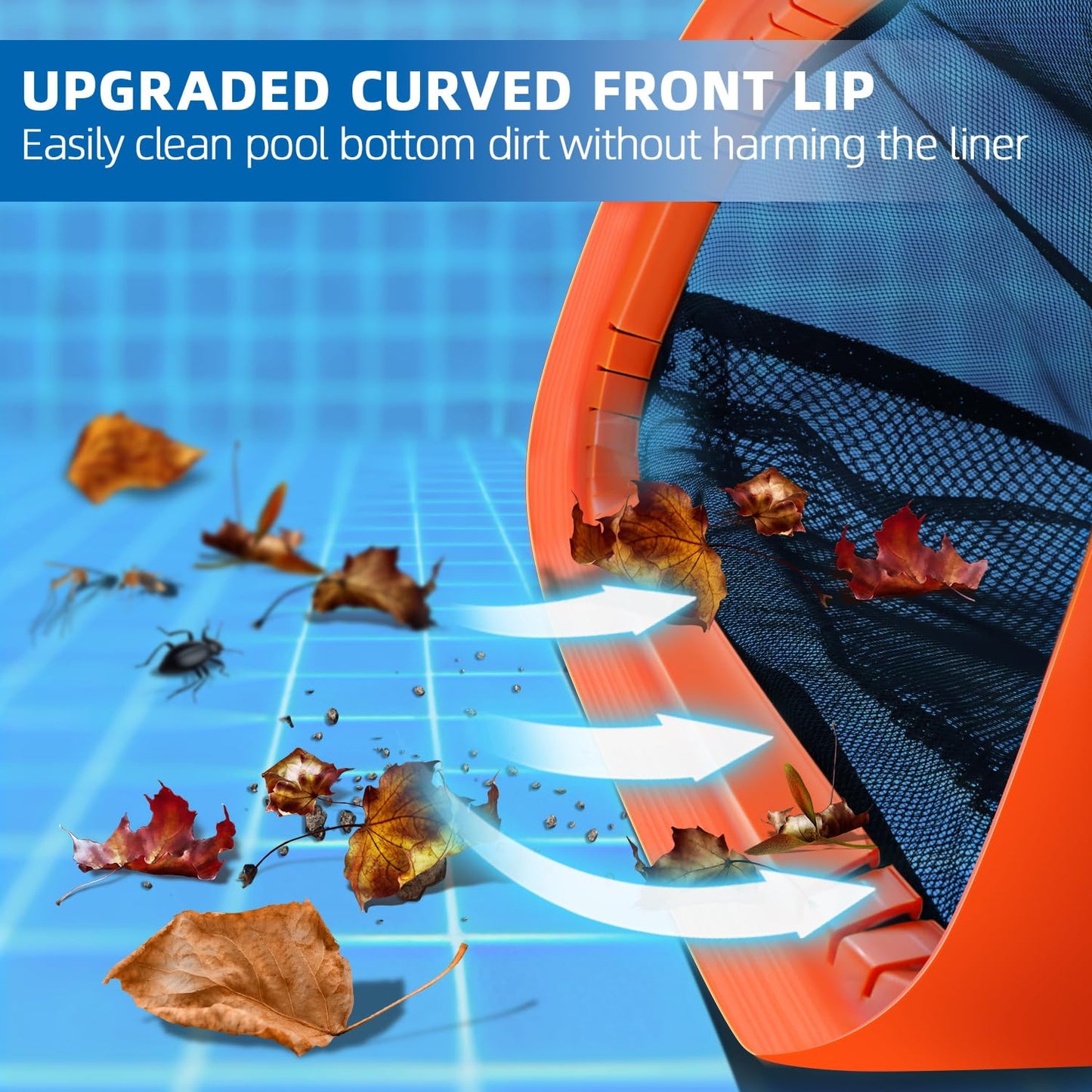 52CM Extra-Large Pool Net, Pool Skimmer Net with Double-Layer Netting Bag, Aluminum Frame, Deep Nylon Large Capacity Pool Cleaning Net, Leaf Skimmer Rake for Above Ground & In-ground Pools (No Pole)