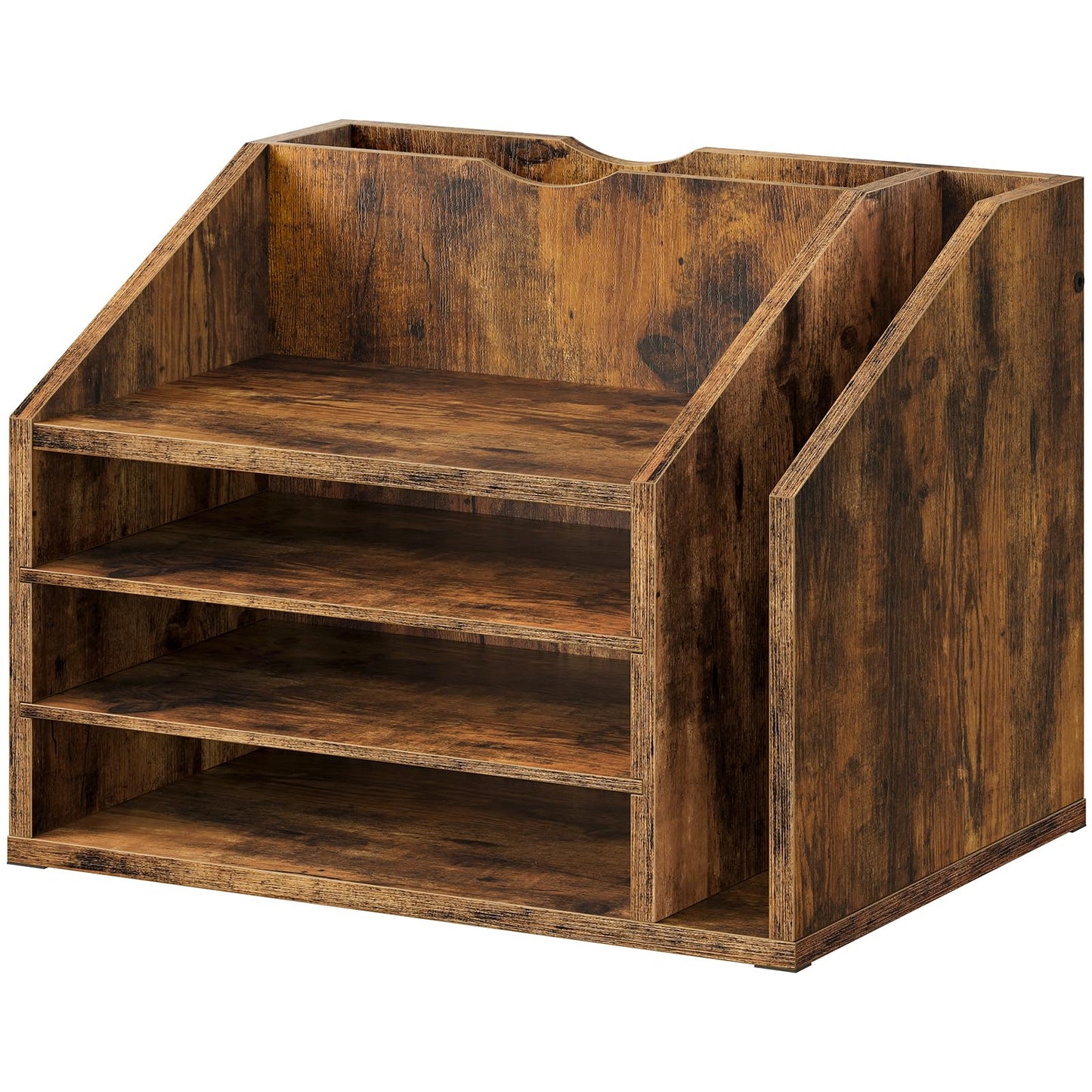 CHOEZON Wooden Desk Organizer with Adjustable Partitions, Multi-Layer Desktop File Holder for Home Office, Paper & Stationery Storage Organizer, Rustic Brown MWJ04FG