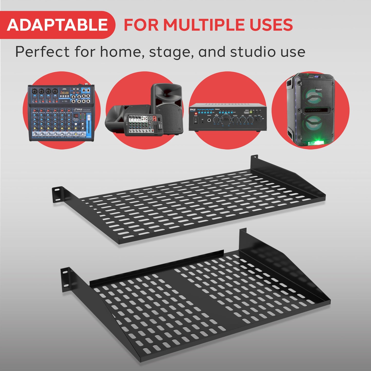 Pyle 1U+2U Server Rack Shelves - 19-Inch Universal Device Mount Tray, Good Air Circulation, Cantilever Mount, Wall Mount Rack, Network & Audio/ Studio Equipment - Weight Capacity 110lb/49kg