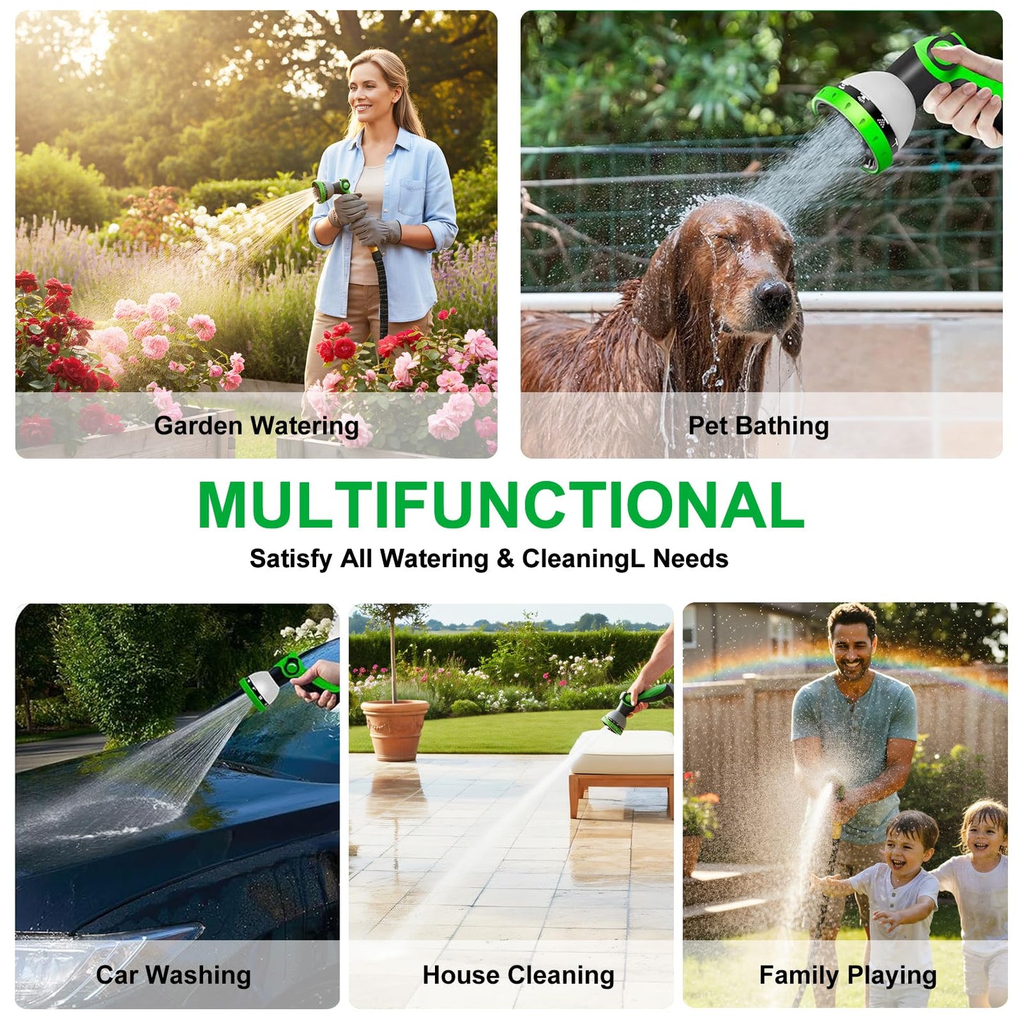 150FT Expandable Garden Hose with 10-Function Nozzle, 4-Layer Latex & 3750D Fabric, Extra Long Flexible No-Kink Water Hose with Solid Brass 3/4” Fittings for Large Yard Lawn Garden & Vehicle Cleaning