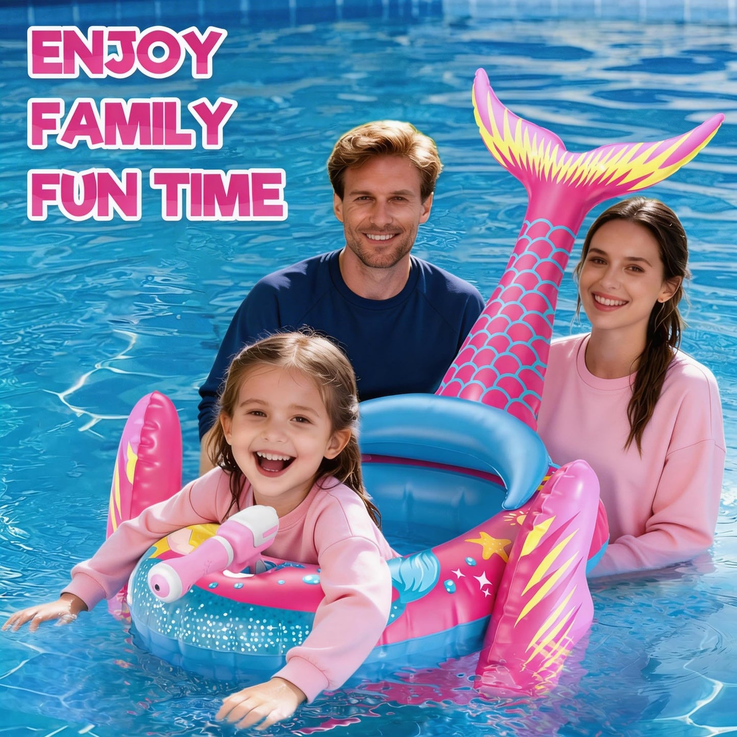 ASDGZD Pool Floats for Kids with Water Gun, Mermaid Toddler Inflatable Pool Toys for Kids Age 3-8 Years Old, Summer Outdoor Water, Beach, Swimming Pool Toys Gift for Girls and Kids