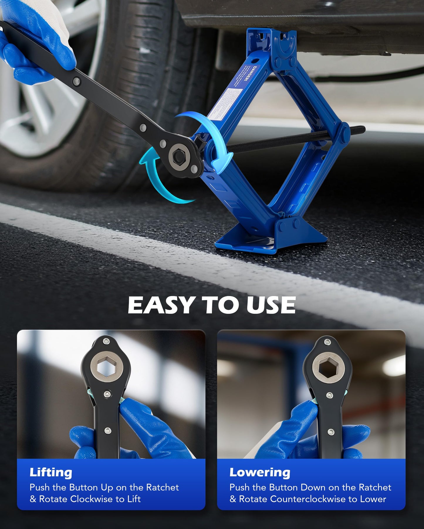 Orion Motor Tech 2 Ton Scissor Lift Jack, 14 pc. Car Jack Kit for Sedan SUV MPV with Drill Socket Ratchet Wrench, Portable Scissor Jack and Stand Kit, Heavy Duty Car Jack for Spare Tire Changing