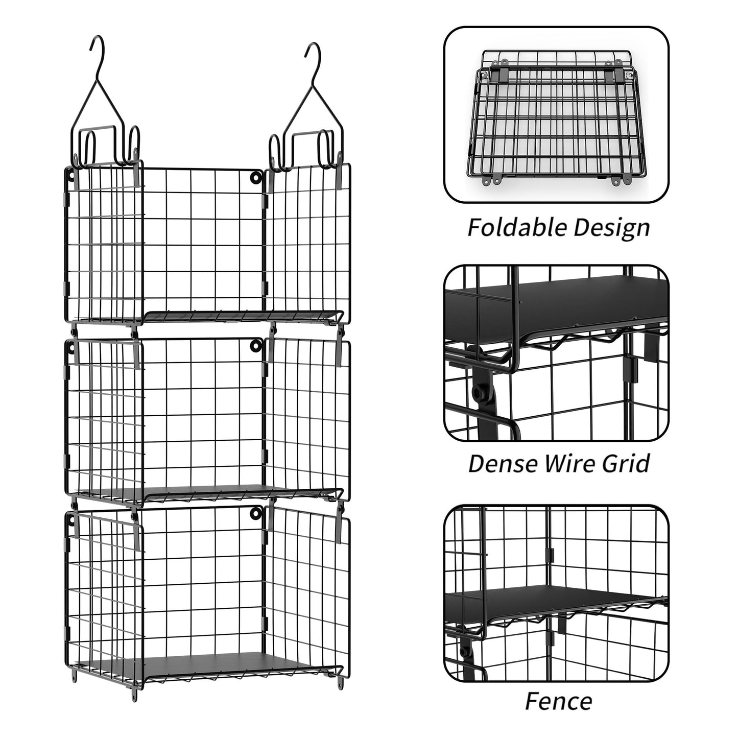 GRANNY SAYS 3-Shelf Metal Hanging Closet Organizer, Pack of 1 Hanging Storage Shelves for Organizing Kitchen Pantry, Wardrobe Clothes Organizer and Storage, Wire Baskets Storage Organization, Black