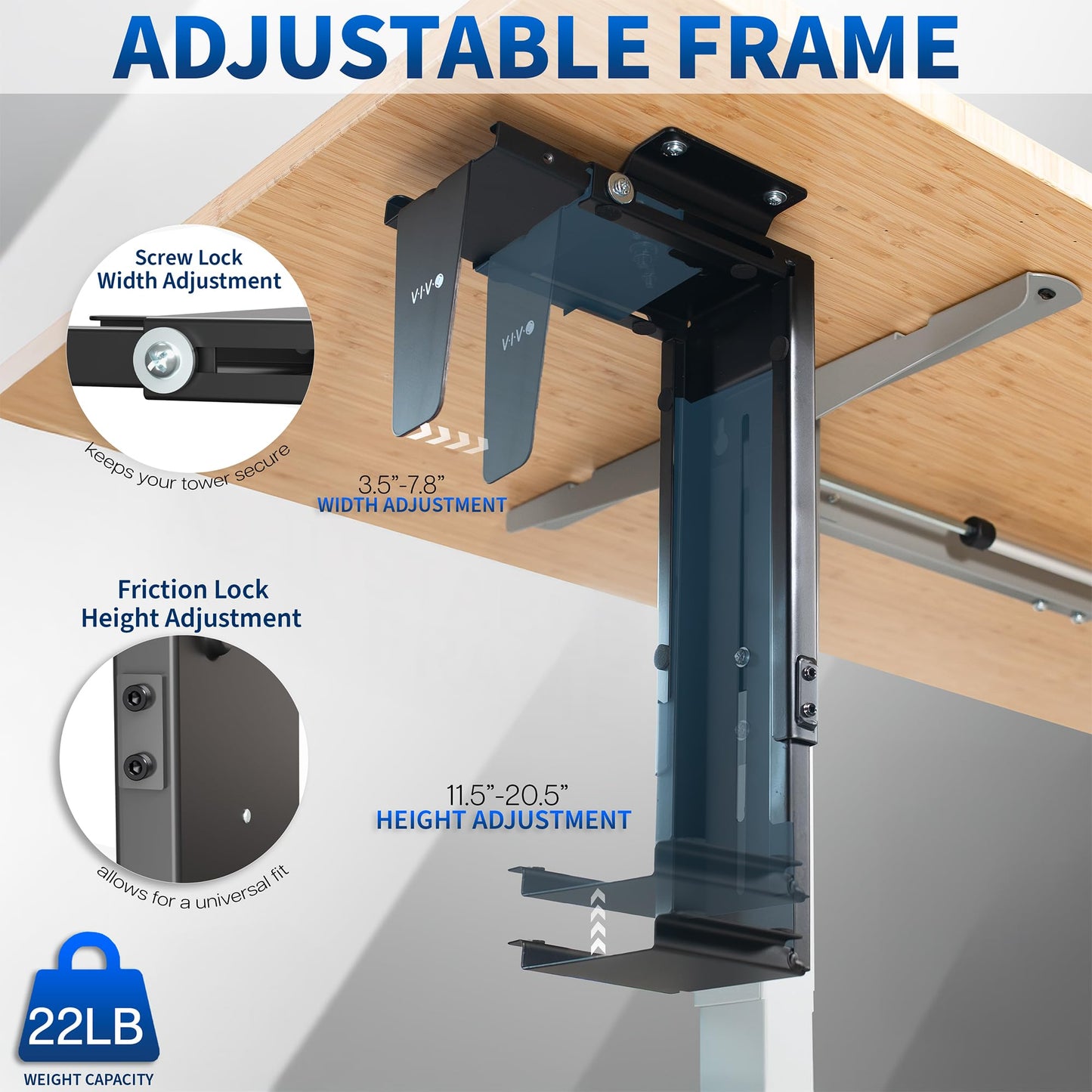 VIVO Adjustable Under Desk and Wall PC Mount | Computer Case Holder with 360-degree Swivel (MOUNT-PC01)