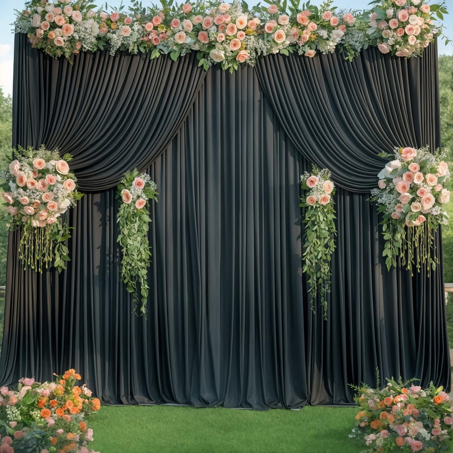 6 Panels Black Backdrop Curtain for Parties Wrinkle Free Black Photo Curtains Backdrop Drapes Fabric Decoration for Birthday Party Wedding 30ft(W) x 10ft(H)