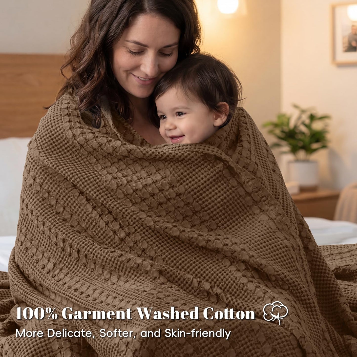 PHF 100% Cotton Waffle Weave Blanket, King Size Soft Breathable Bed Blanket for All Season, Perfect for Layering Couch Bed Sofa(108"x90", King Size, Chocolate)