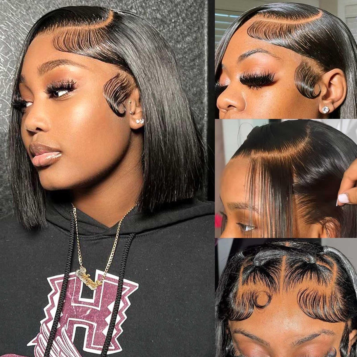 HIRIREMY Short Straight Bob Wigs for Black Women Human Hair 13x4 HD Lace Front Bob Wigs Human Hair Pre Plucked Natural Hairline Glueless 180% Density 180 12 Inch