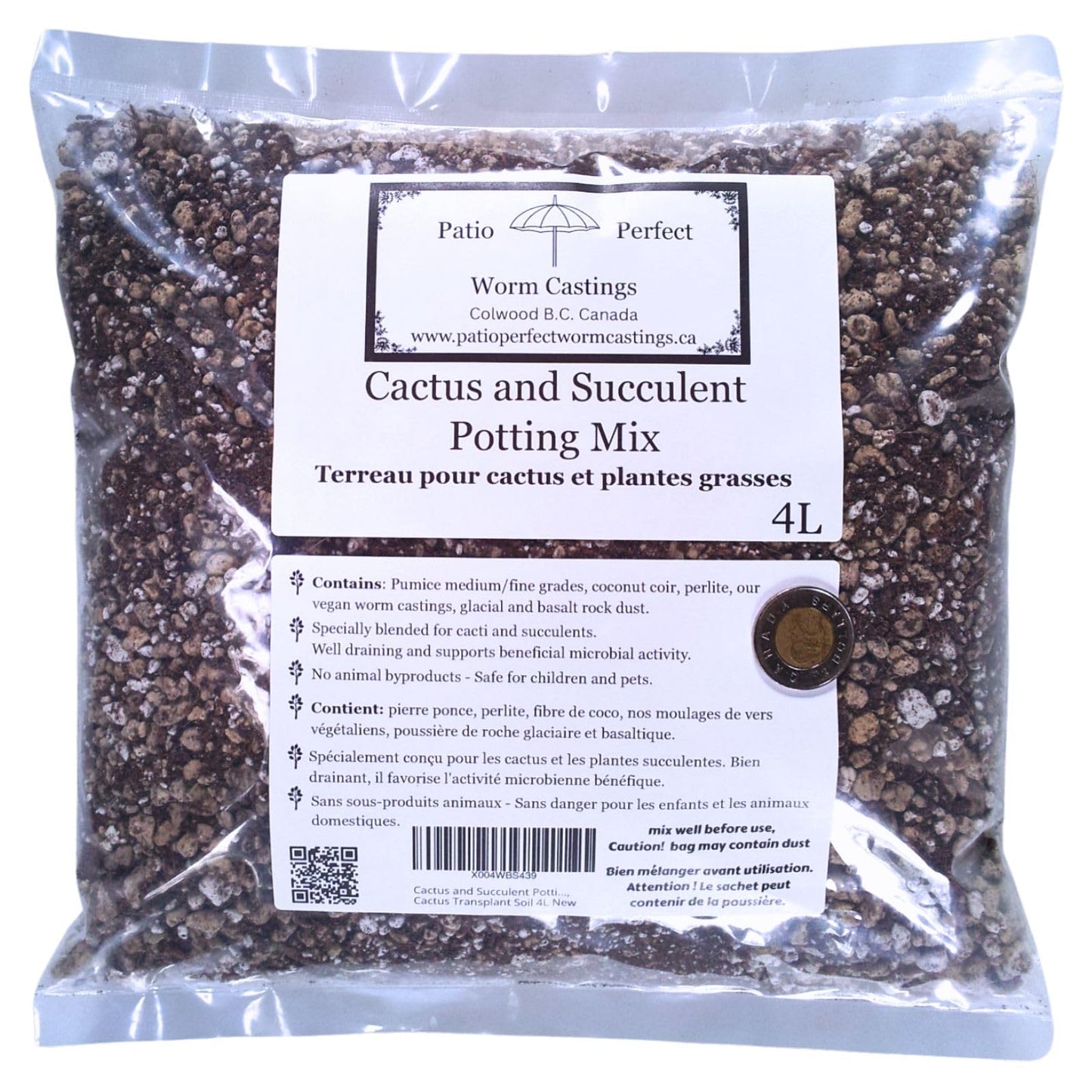 Patio Perfect WC - Cactus and Succulent Potting Mix 4L | with Vegan Worm Castings and Two Types of Rock Dust