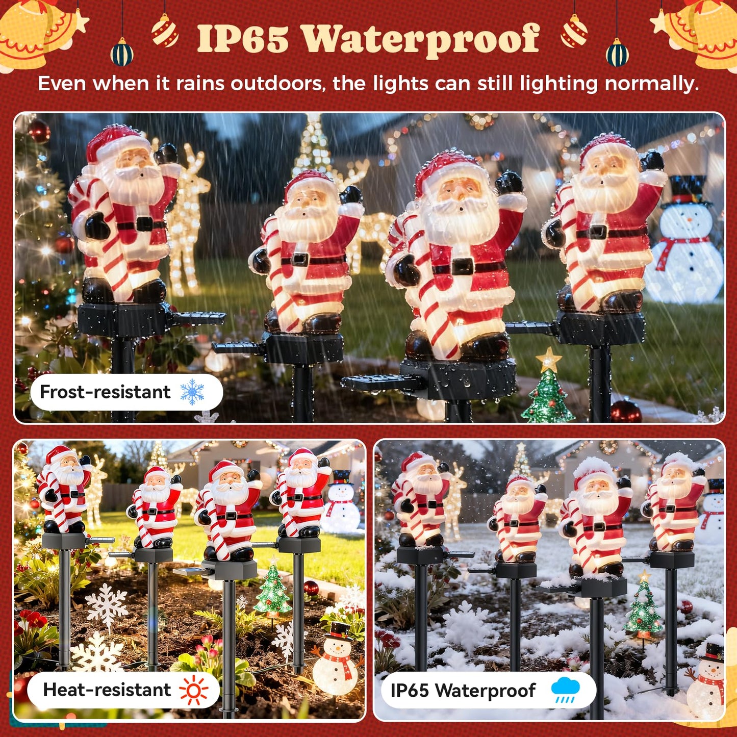 4 Packs Christmas Solar Garden Light with Santa Claus, 17.7 Inches Garden Solar Light Outdoor for Christmas Decoration, Auto ON/Off, IP65 Waterproof, Suitable for Courtyard, Pond, Walkway Decoration