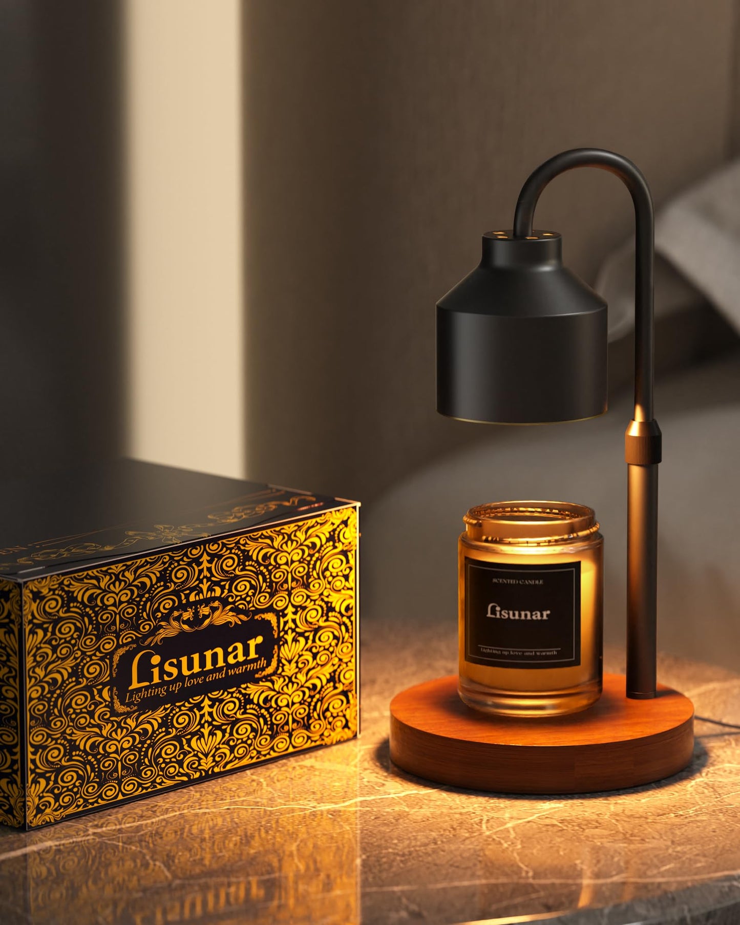 Electric Candle Warmer Lamp Black, Candle Lamp Warmer with Timer, Wax Warmer Lamp Candle Warmer for Jar Candles, Adjustable Height Candle Light Warmer with 2 Bulbs