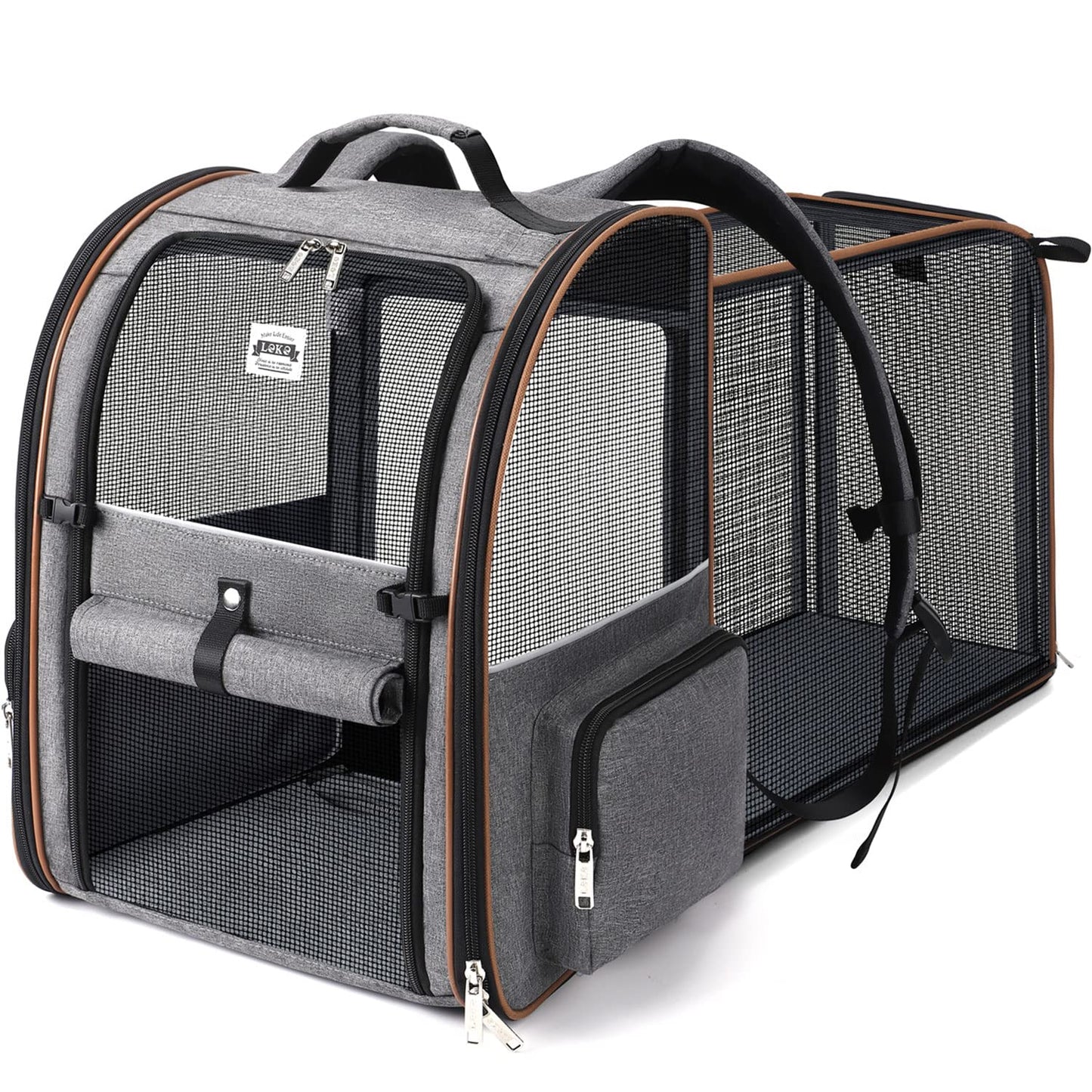 Lekespring Cat Bag, Expandable Cat Backpack Carrier for Small Dogs Medium Cats Fit Up to 18 Lbs, Dog Backpack Carrier, Foldable Pet Backpack Carrier for Travel, Hiking, Outdoor Use (Grey)