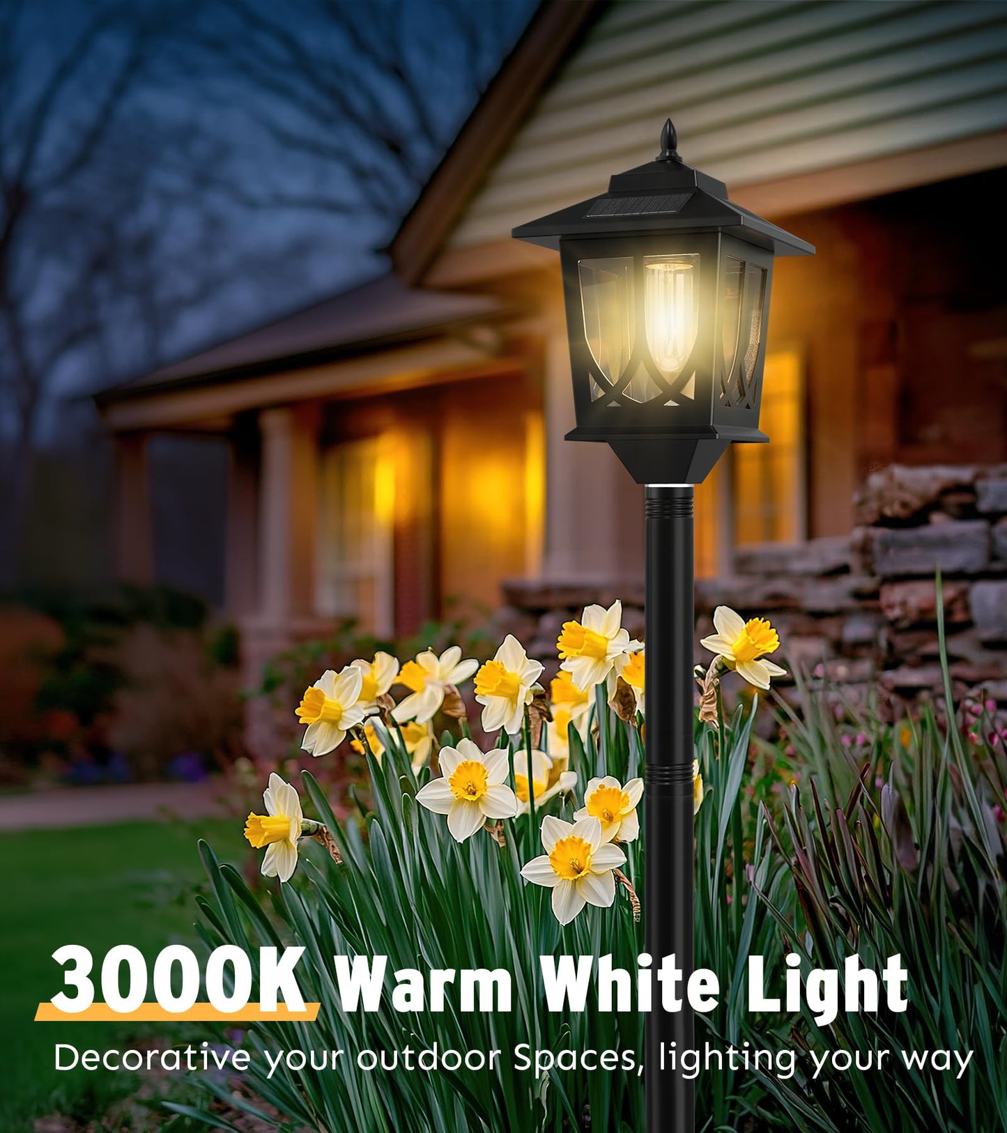 63" Solar Lamp Post Light 2 Pack, Solar Light Posts for Outside Waterproof, Outdoor Lamps for Patio, Backyard, Front Porch Decor, Warm White, Replaceable Bulb